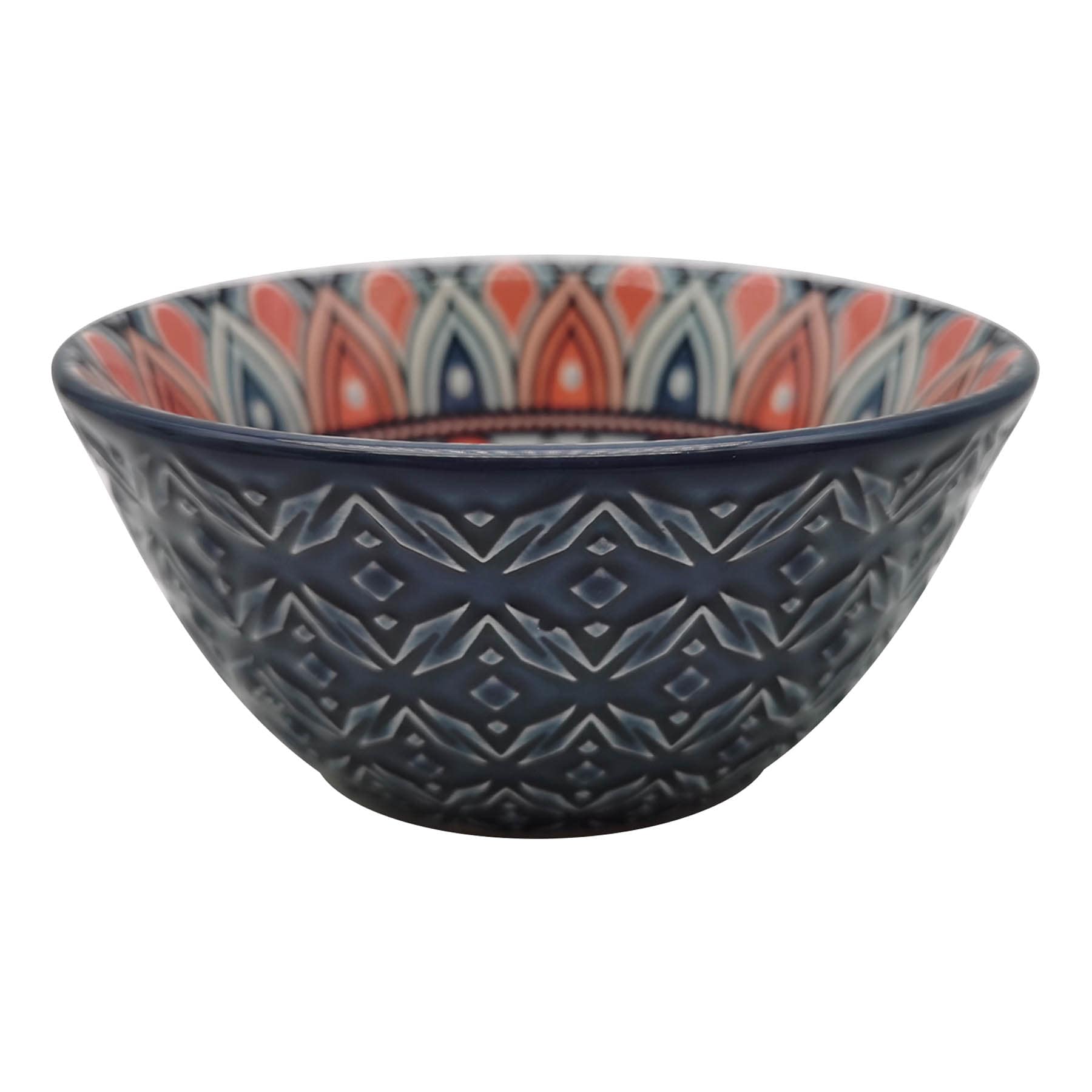 Found & Fable Navy & Coral Kaleidoscope Dip Bowl, 4.75"