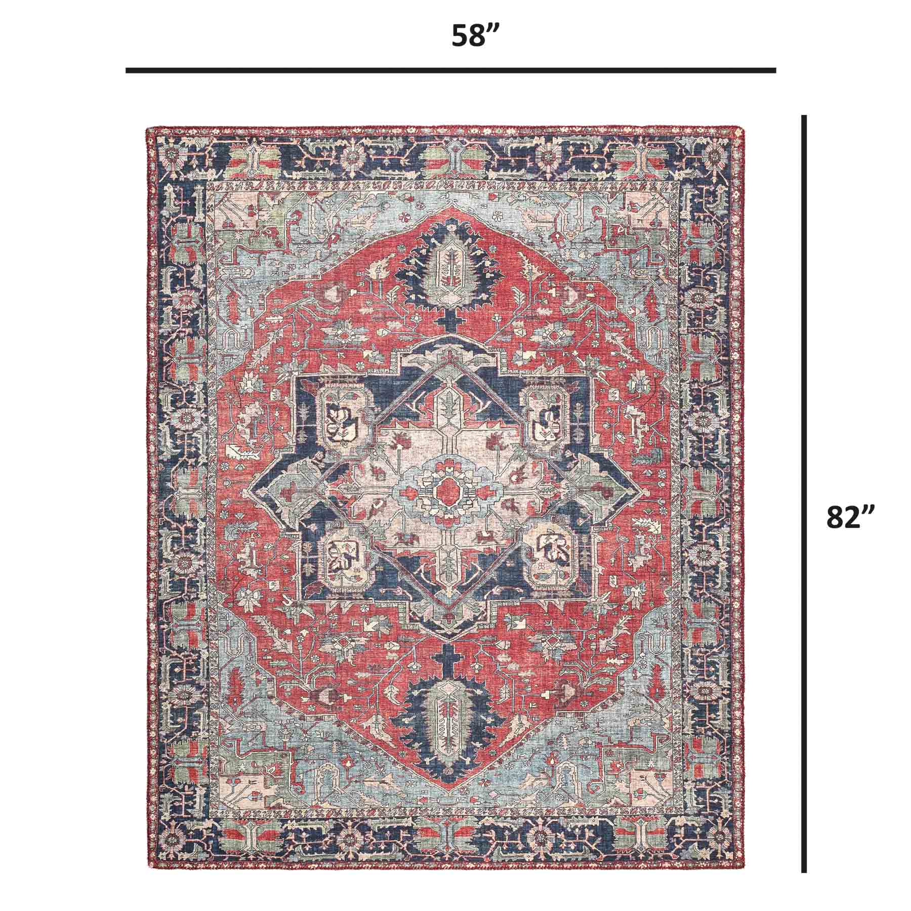 (D473) Fenix Red Medallion Chenille Area Rug, 5x7