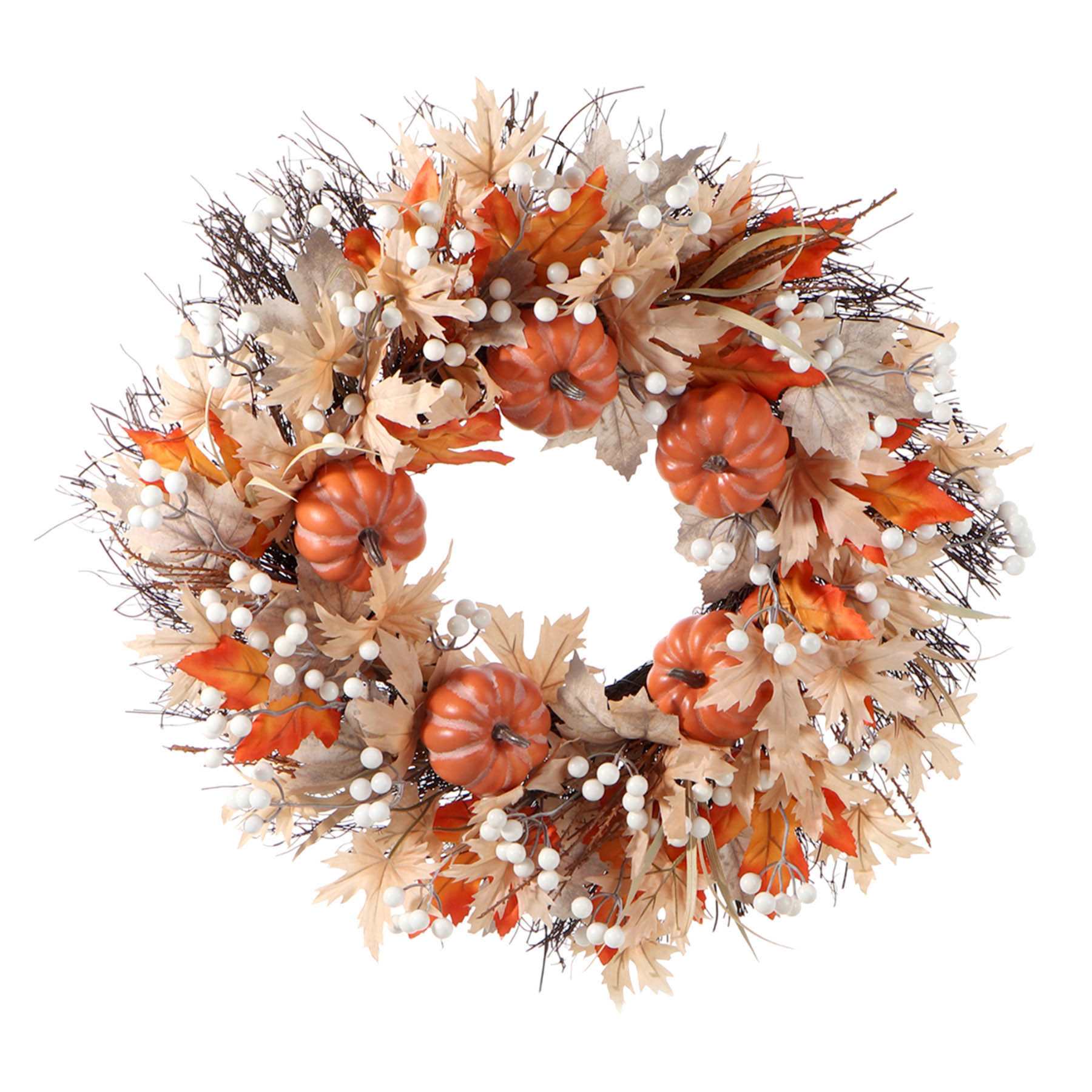 Fall Pumpkin & Leaf Wreath, 24"