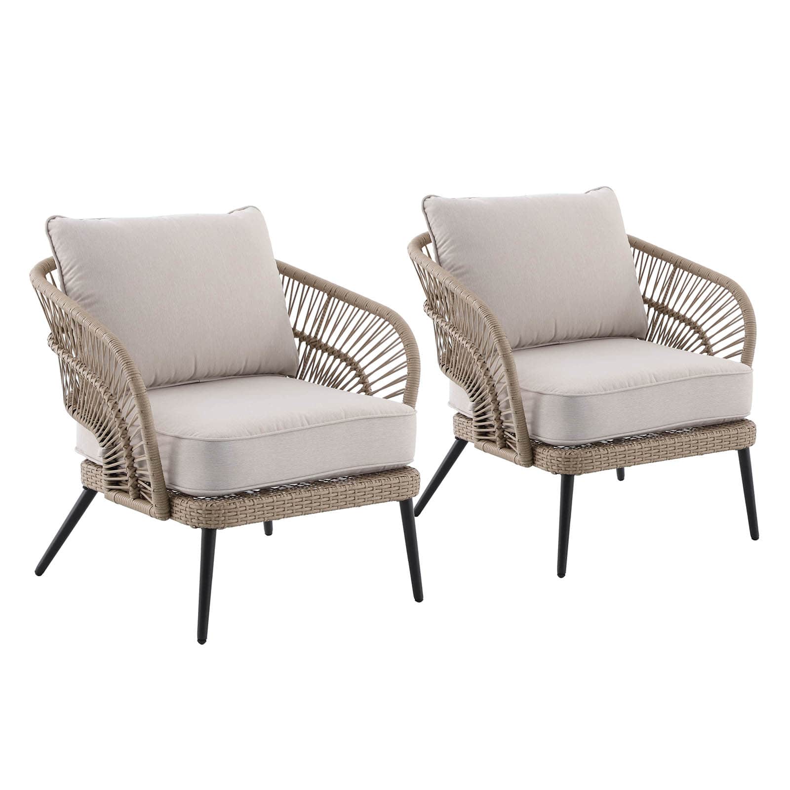 Paloma Patio Armchairs Taupe Wicker with Sand Cushions 2-Piece Set