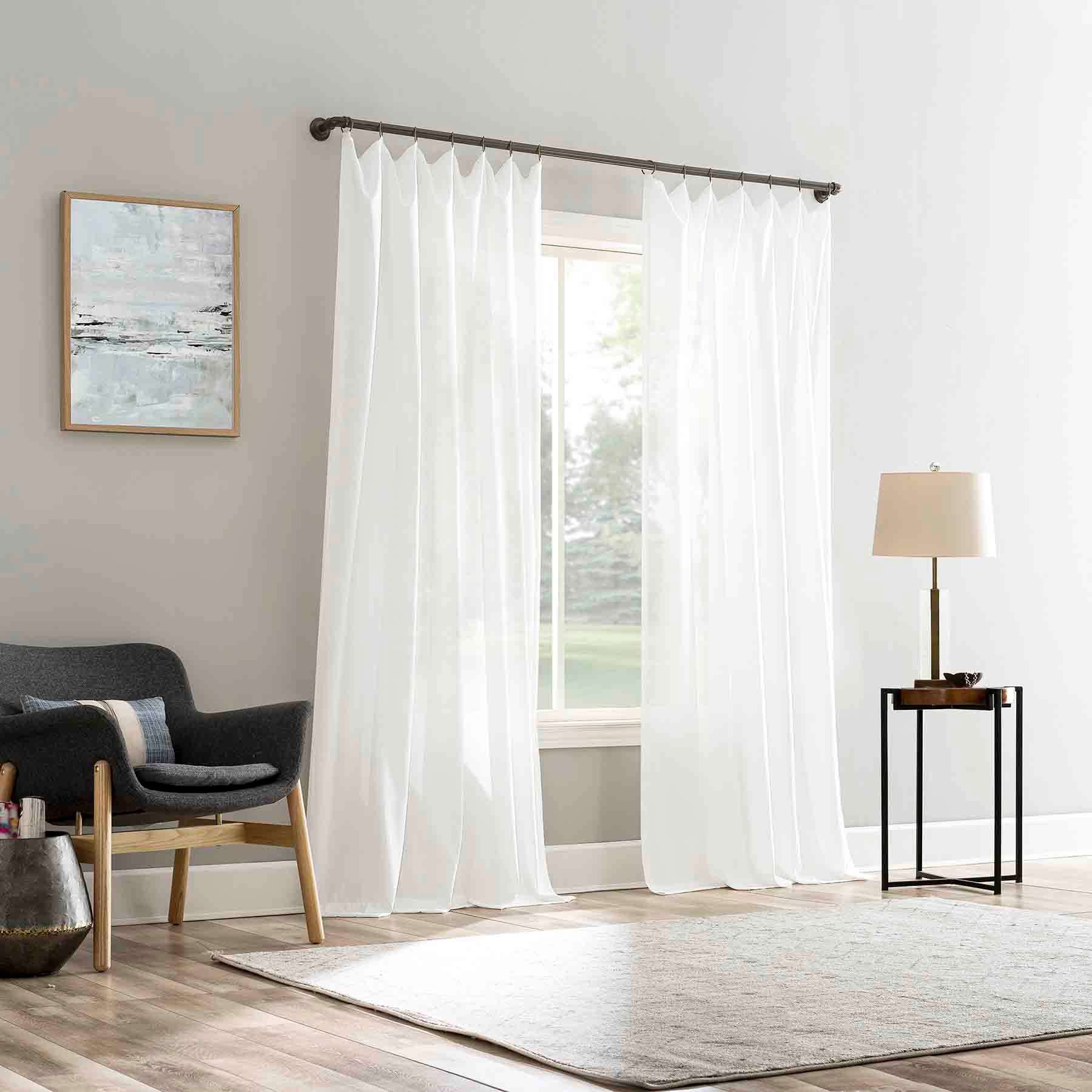 Lathan White Sheer Ring Top Single Curtain Panel, 84"