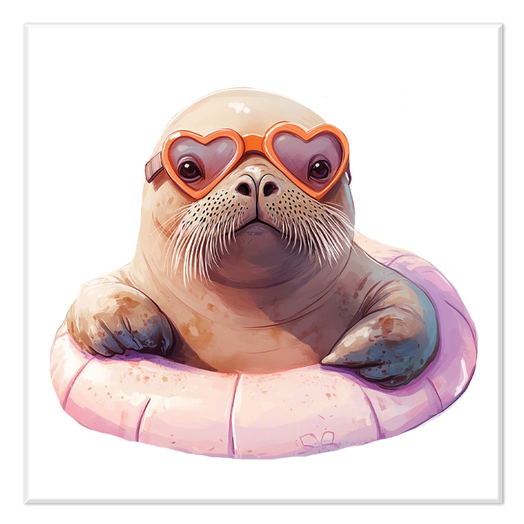 Walrus in Inner Tube Canvas Wall Art, 12"