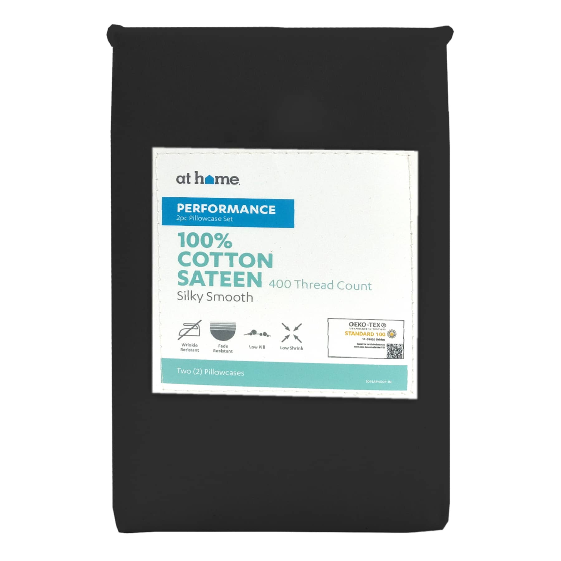 2-Piece Black 400 Thread Count Cotton Performance Pillowcase Set, King