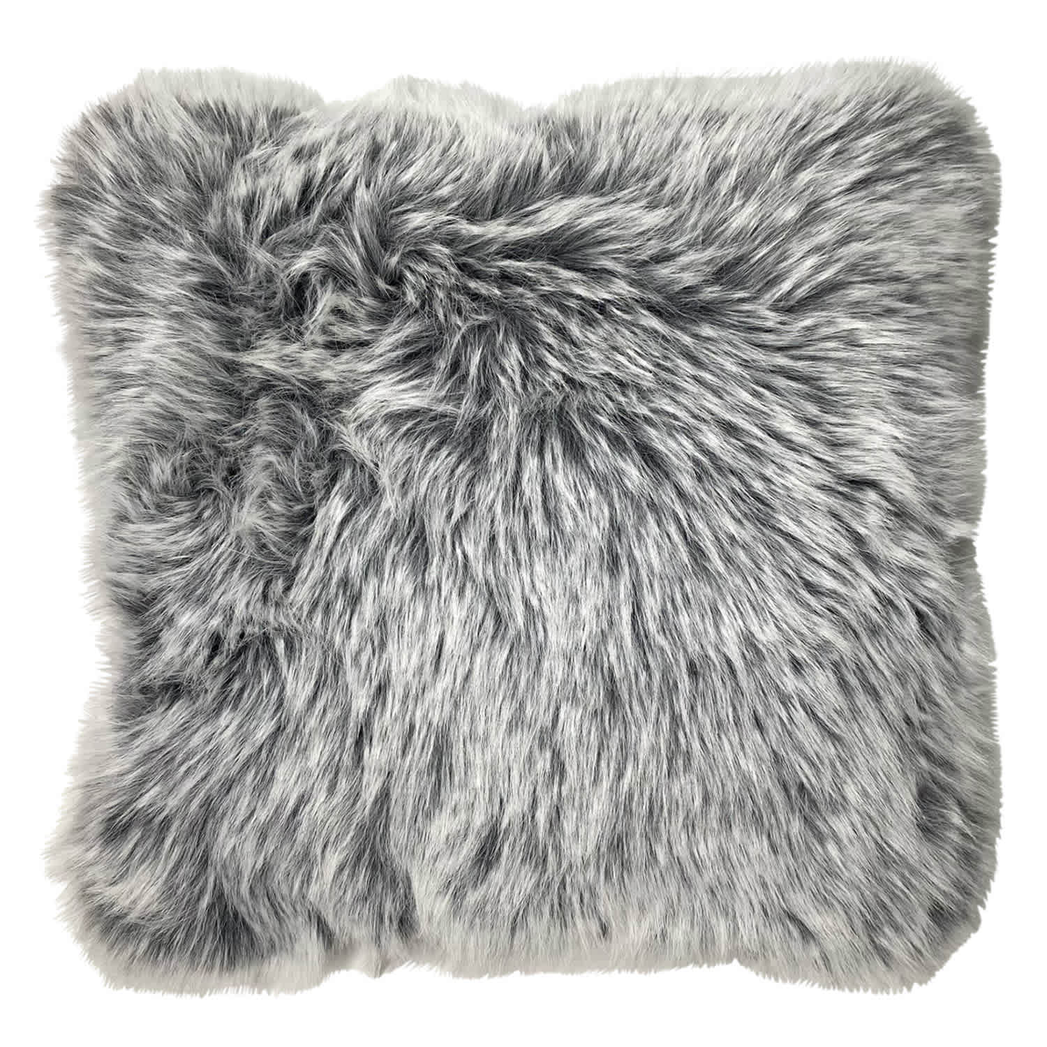 Grey Tipped Faux Fur Throw Pillow, 18"