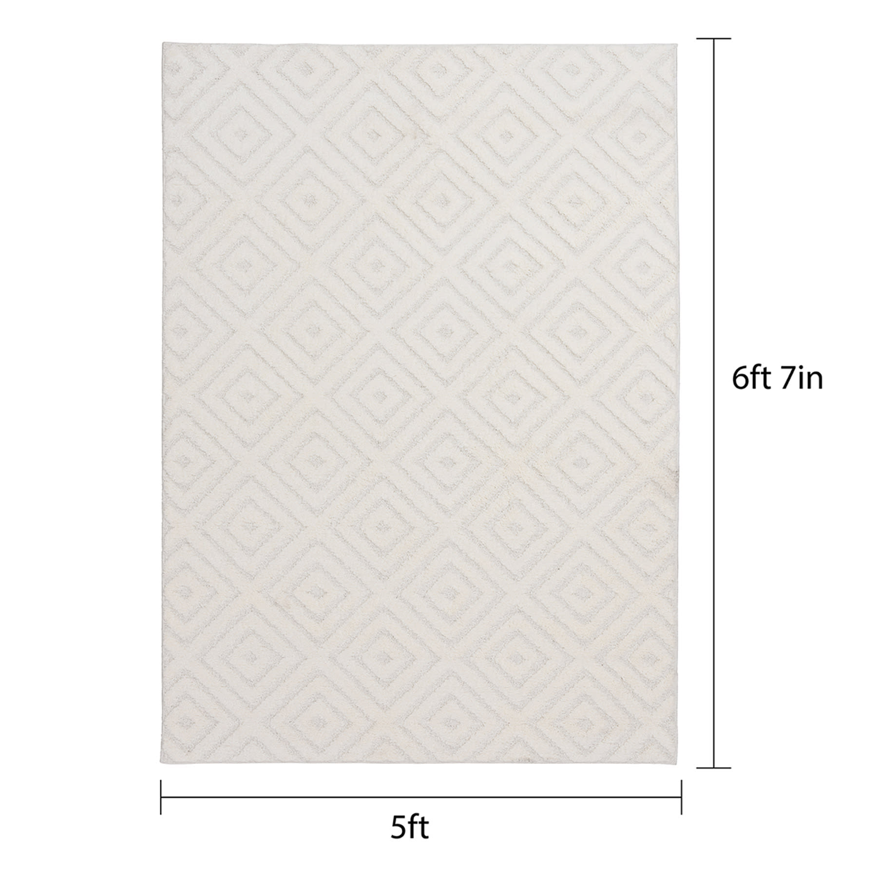 (D456) Ronin Ivory Tufted Non-Slip Area Rug, 5x7