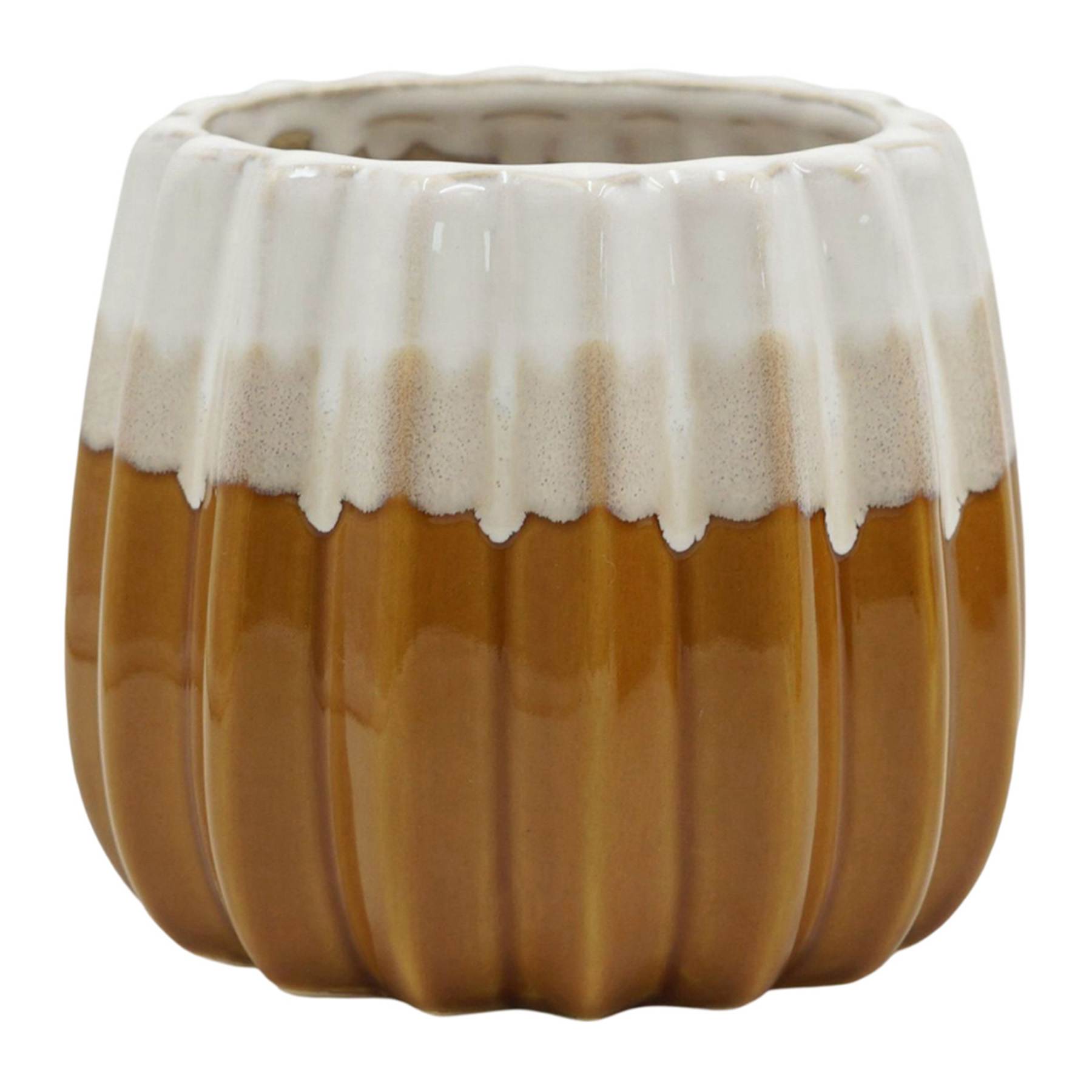 Honeybloom Indoor Ribbed Honey Glaze Planter, Small