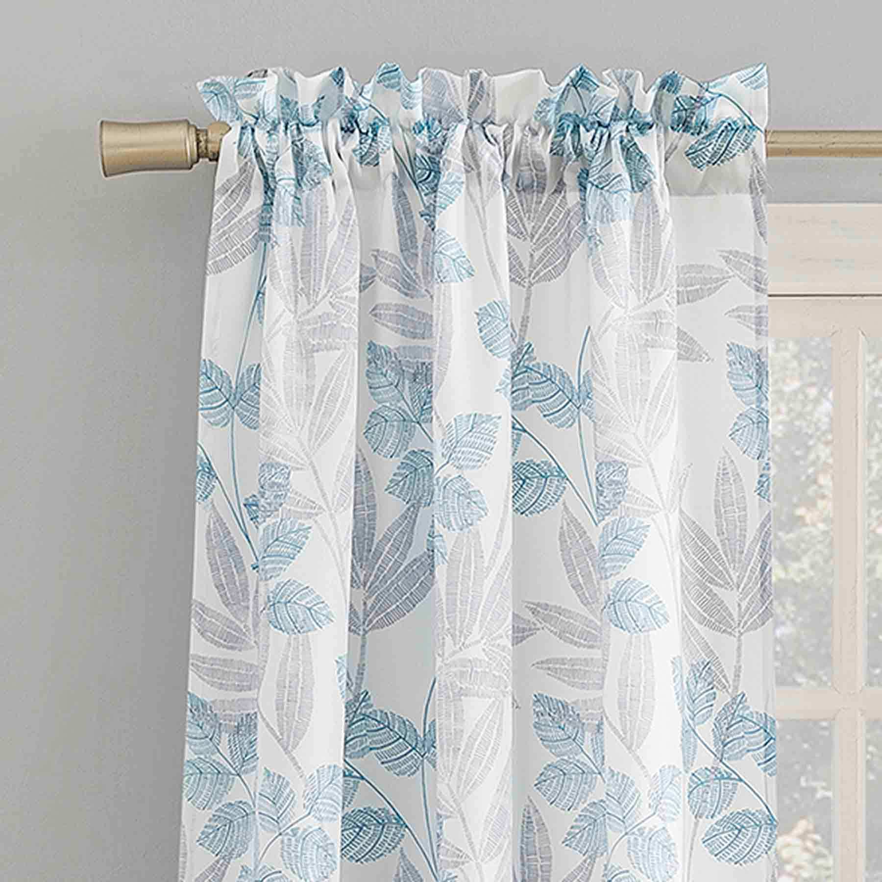 Mystique Aqua & Grey Print Rod Pocket Curtain Panel, 84"