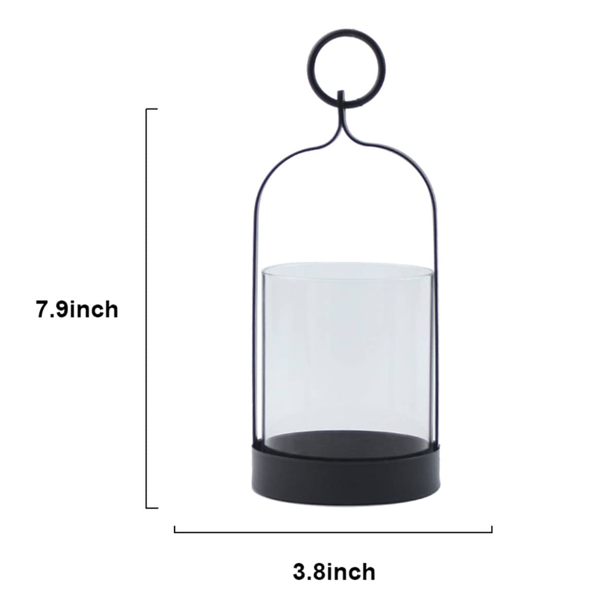 Black Metal Glass Lantern with Ring Handle, 8"