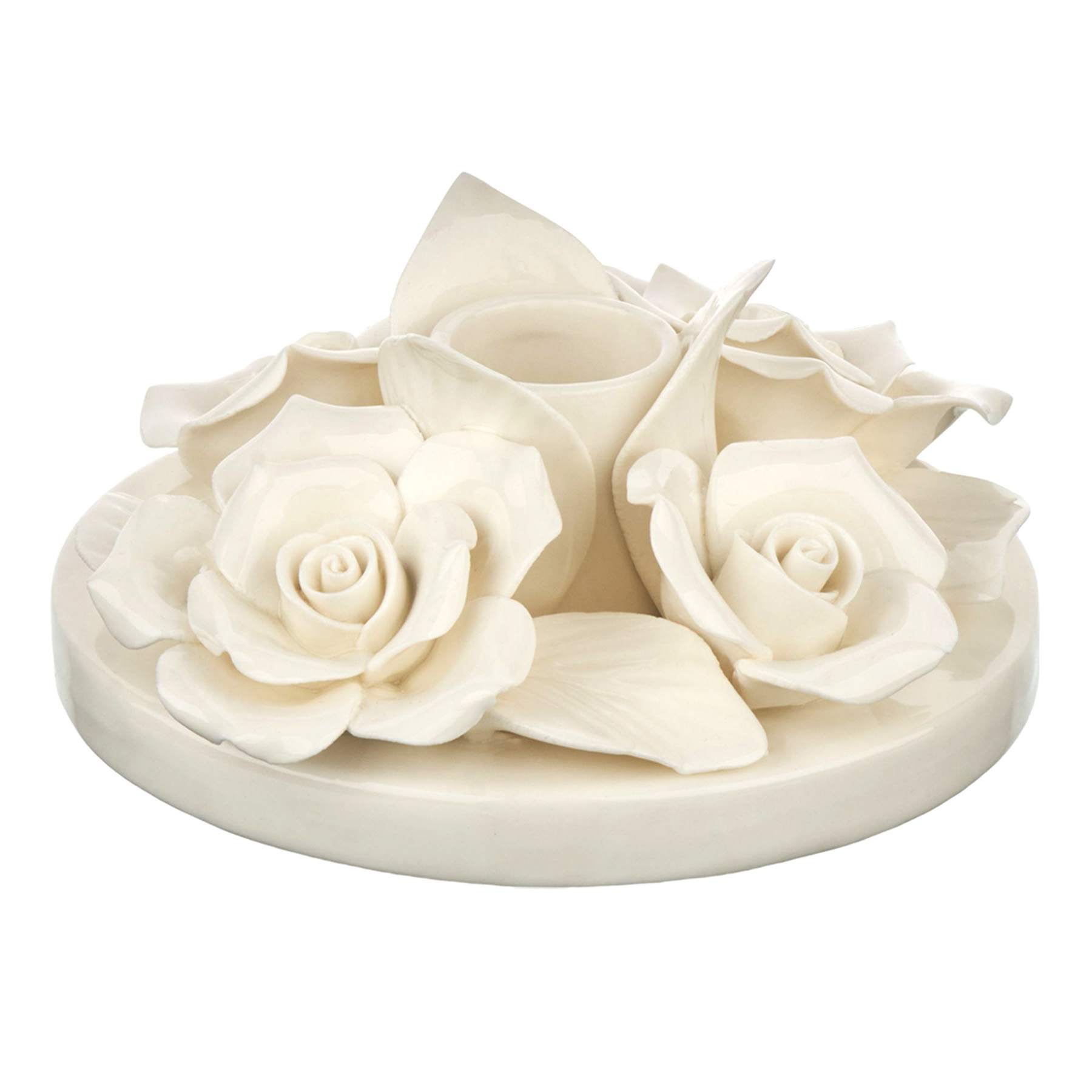 White Floral Ceramic Taper Candle Holder, 2"