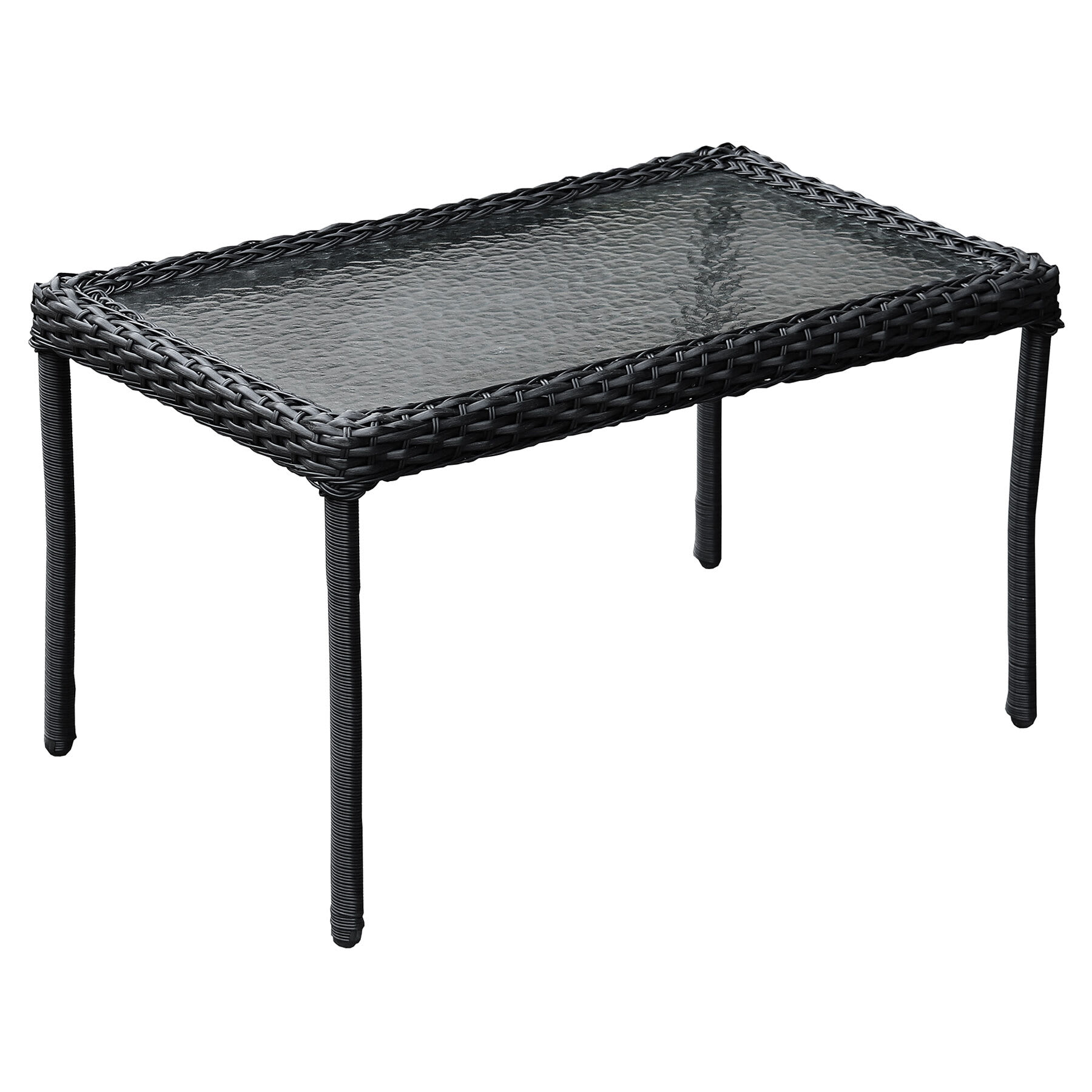 Tempered Glass Top Patio Wicker Coffee Table, Black
