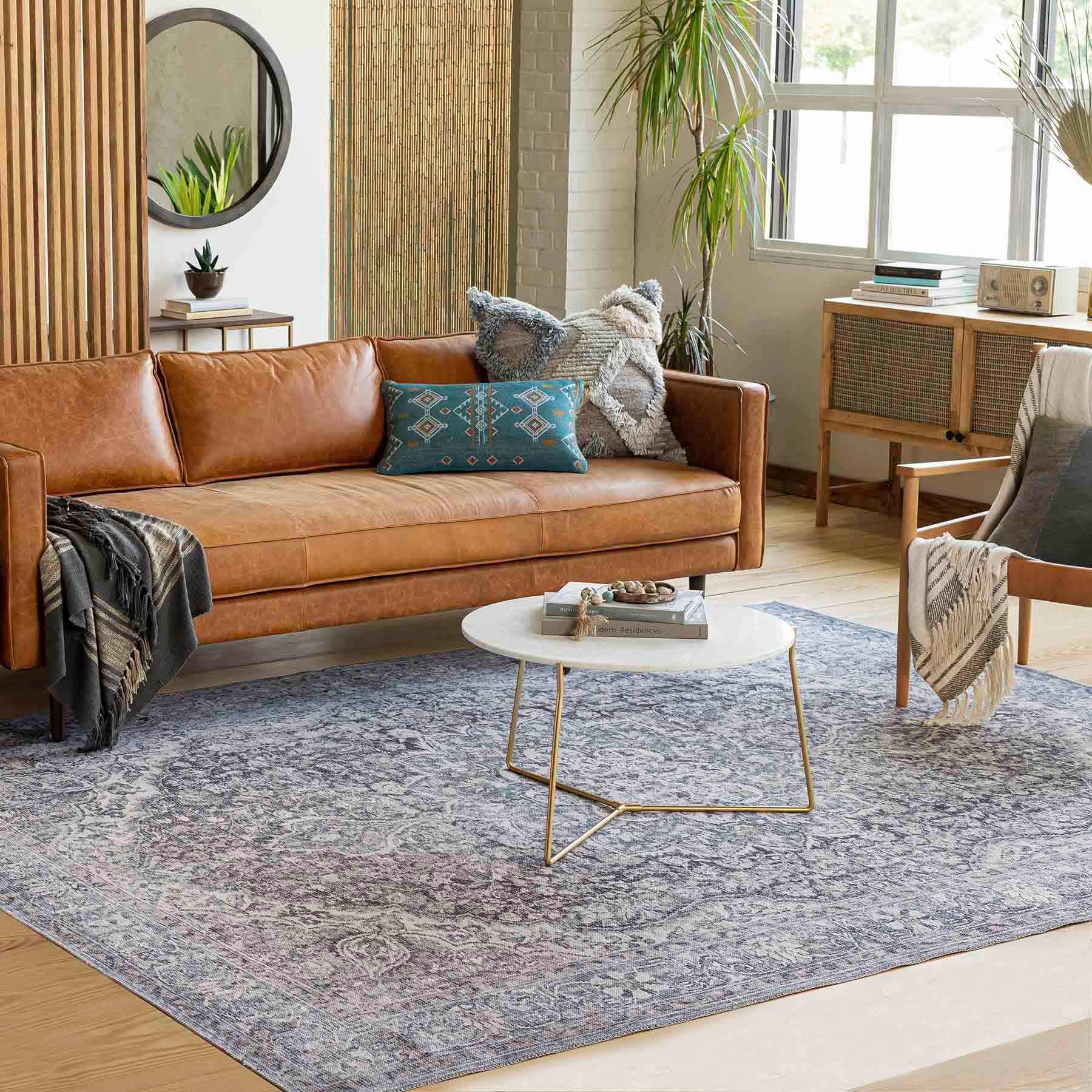 (B785) Colin Blue Medallion Washable Area Rug, 8x10