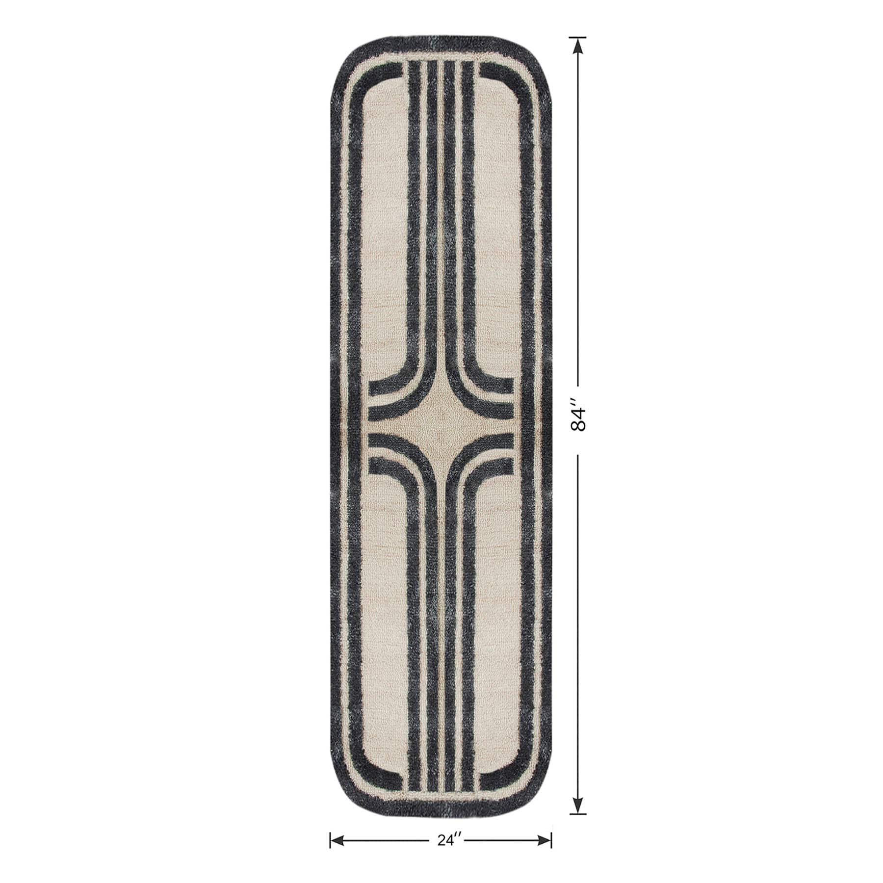 (B894) Black & Beige Oval Geometric Runner, 2x7