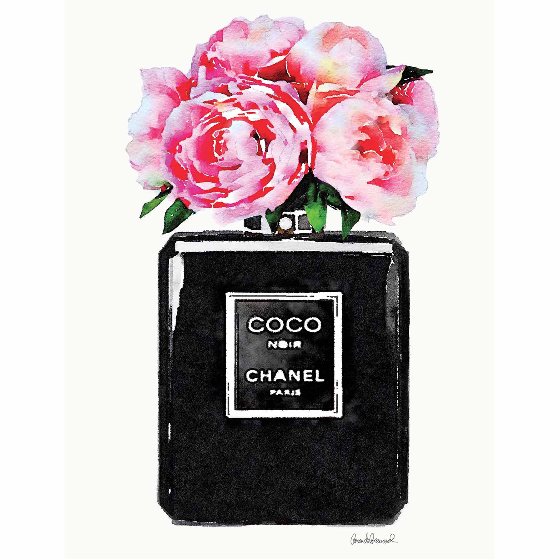 Fashion Perfume Bottle with Flowers Canvas Wall Art, 12x16