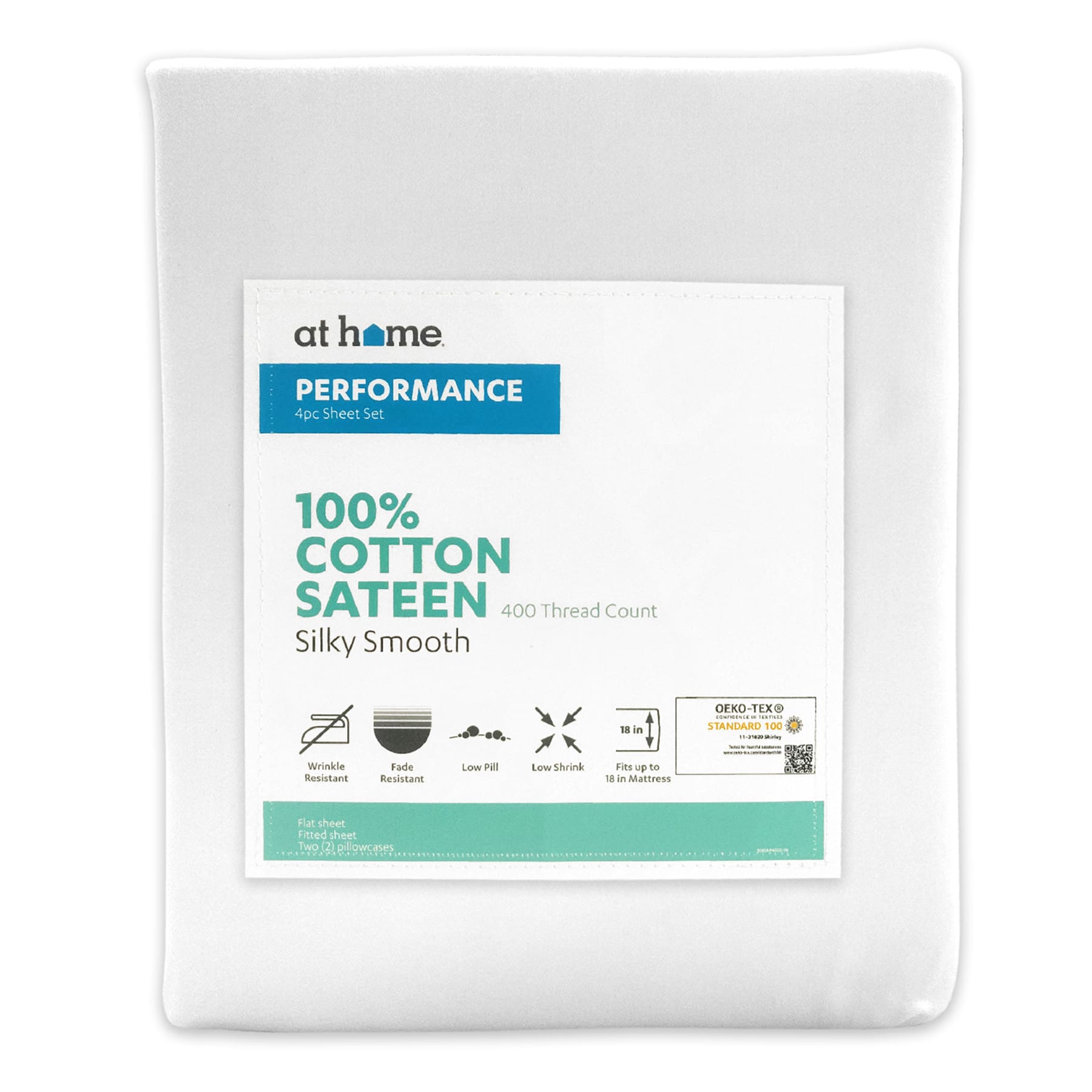 4-Piece White 400 Thread Count Cotton Performance Sheet Set, Full