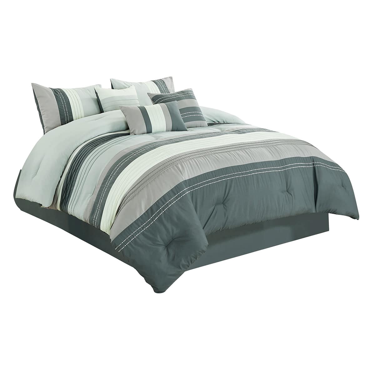 7-Piece Grey Striped Embellished Comforter Set, King