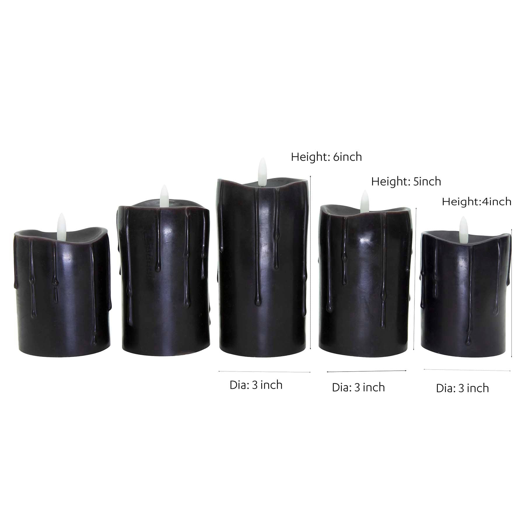 5-Pack Black Drip Wax LED Pillar Candles with Timer