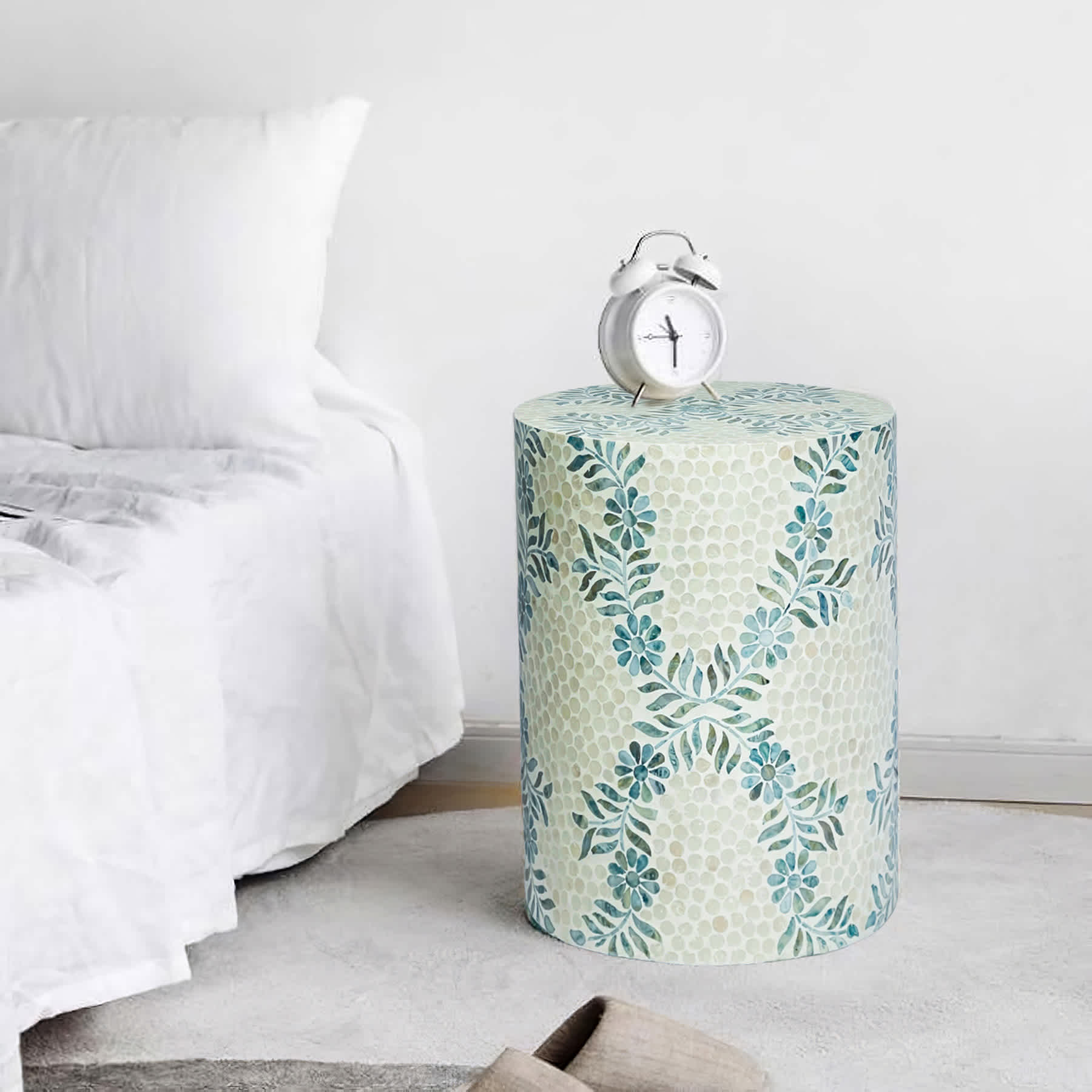 Floral Mother of Pearl & Capiz Accent Table, White