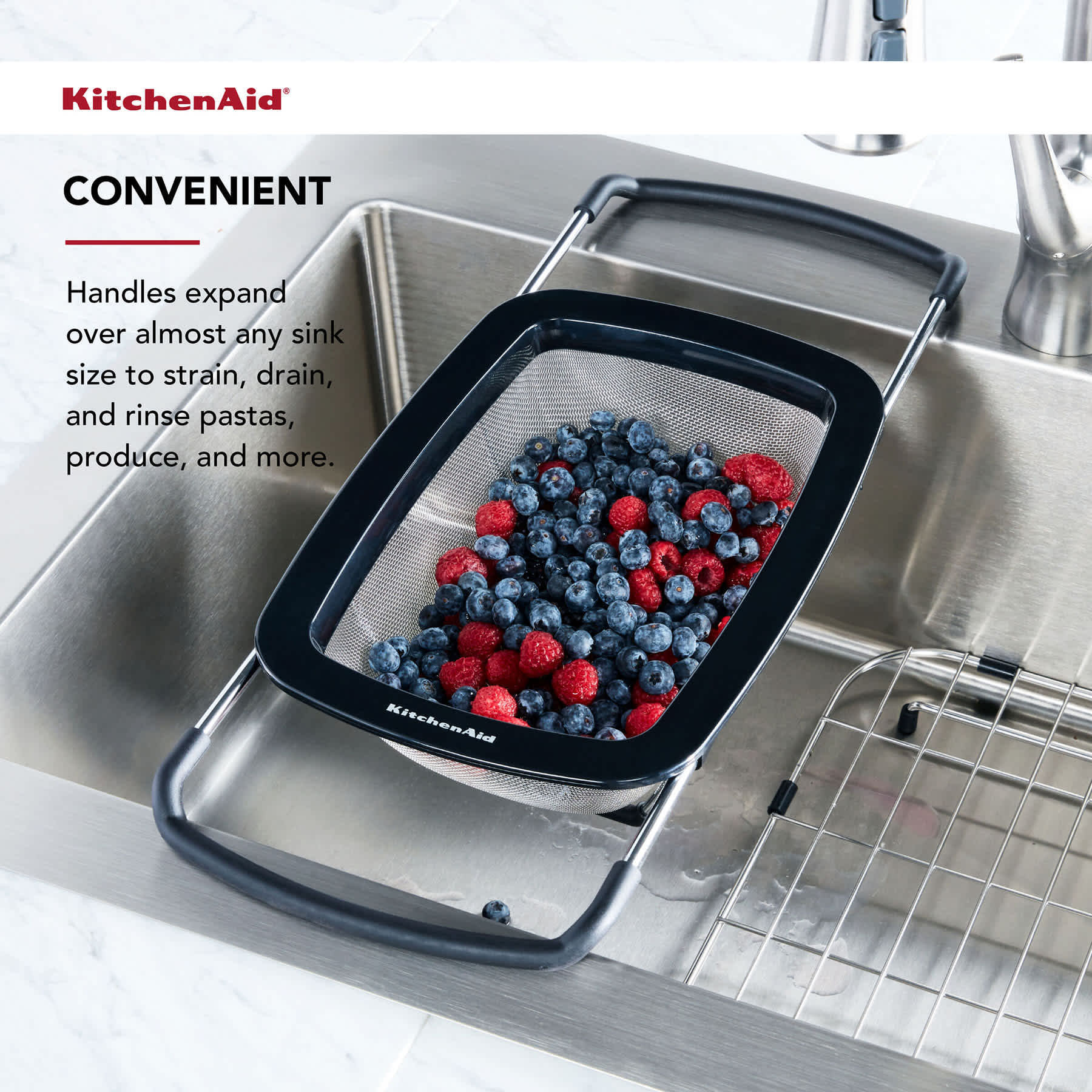 KitchenAid Expandable Over-Sink Colander, Black