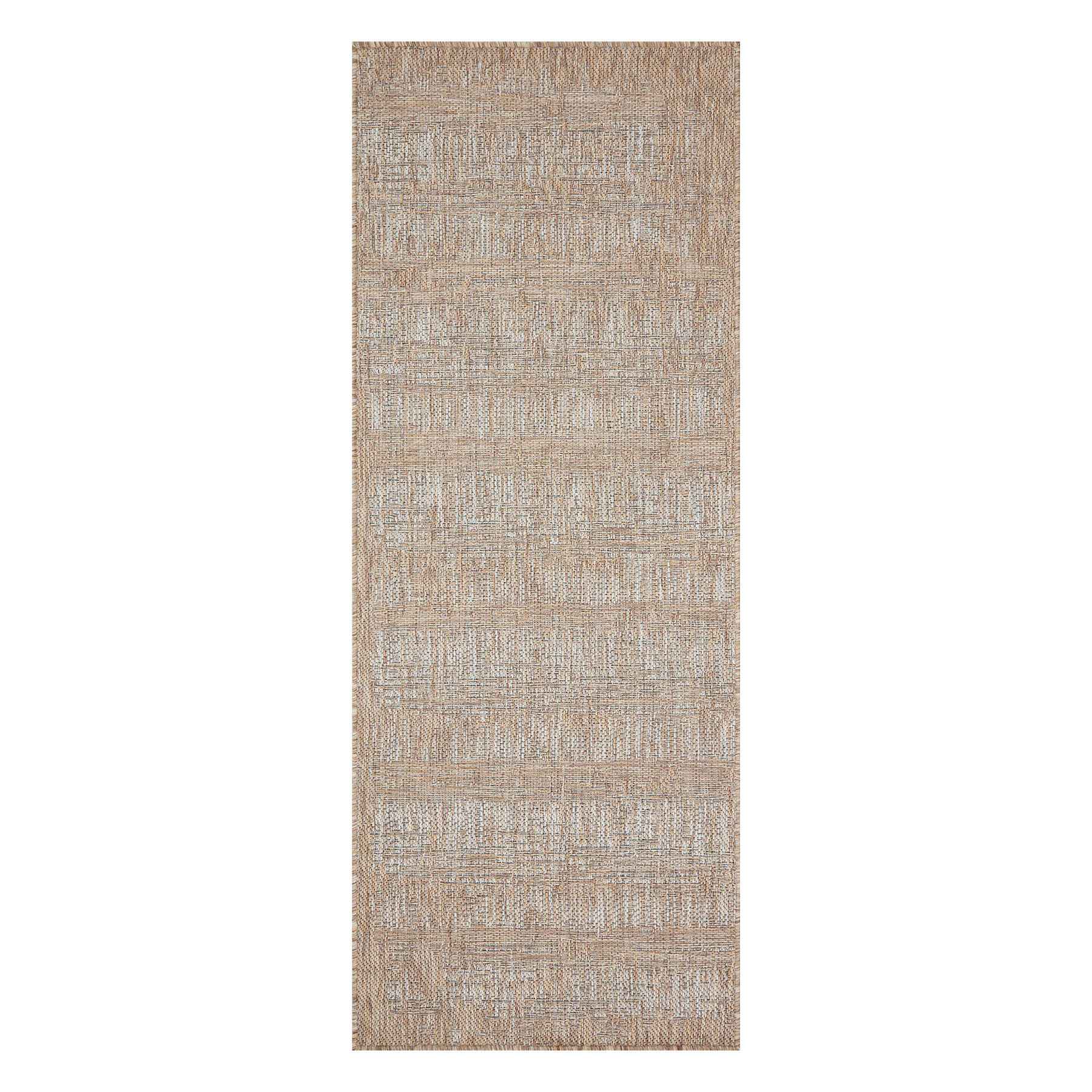 (E500) Honeybloom Melissa Blue & Natural Distressed Stripe Outdoor Runner, 2x7