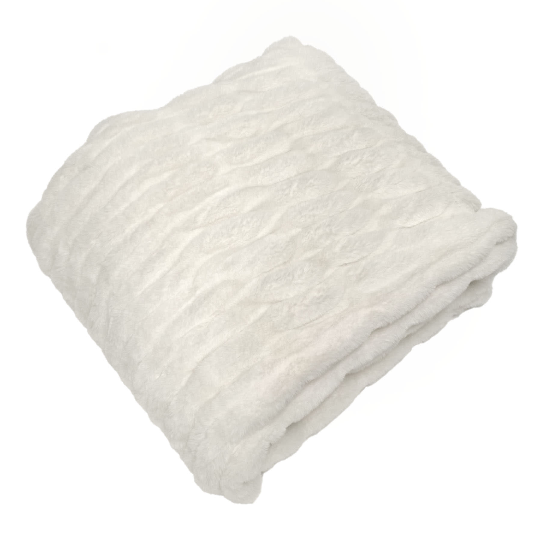 Beige Ruched Faux Fur Throw Blanket, 50x60