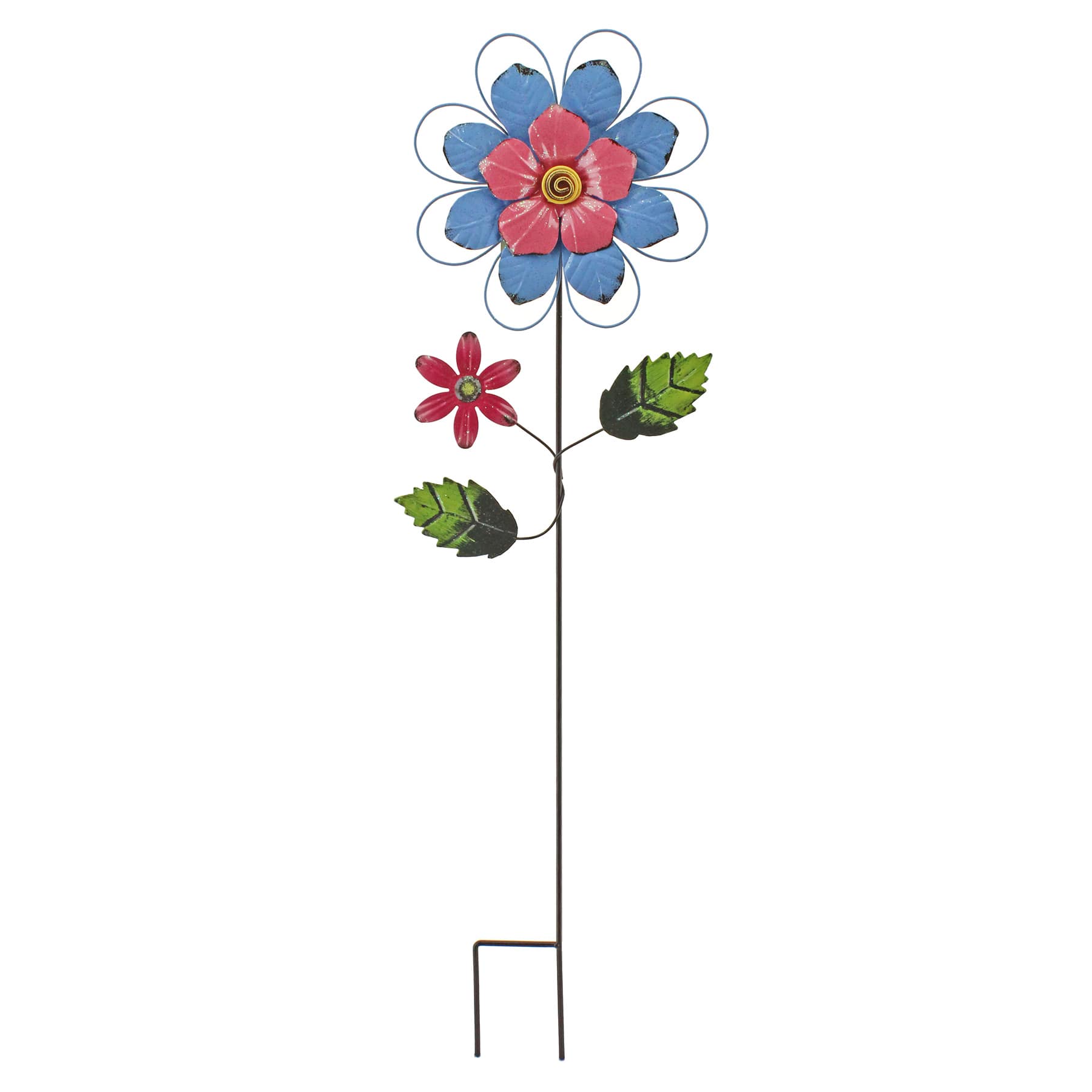 Blue Metal Flower Yard Stake, 28"