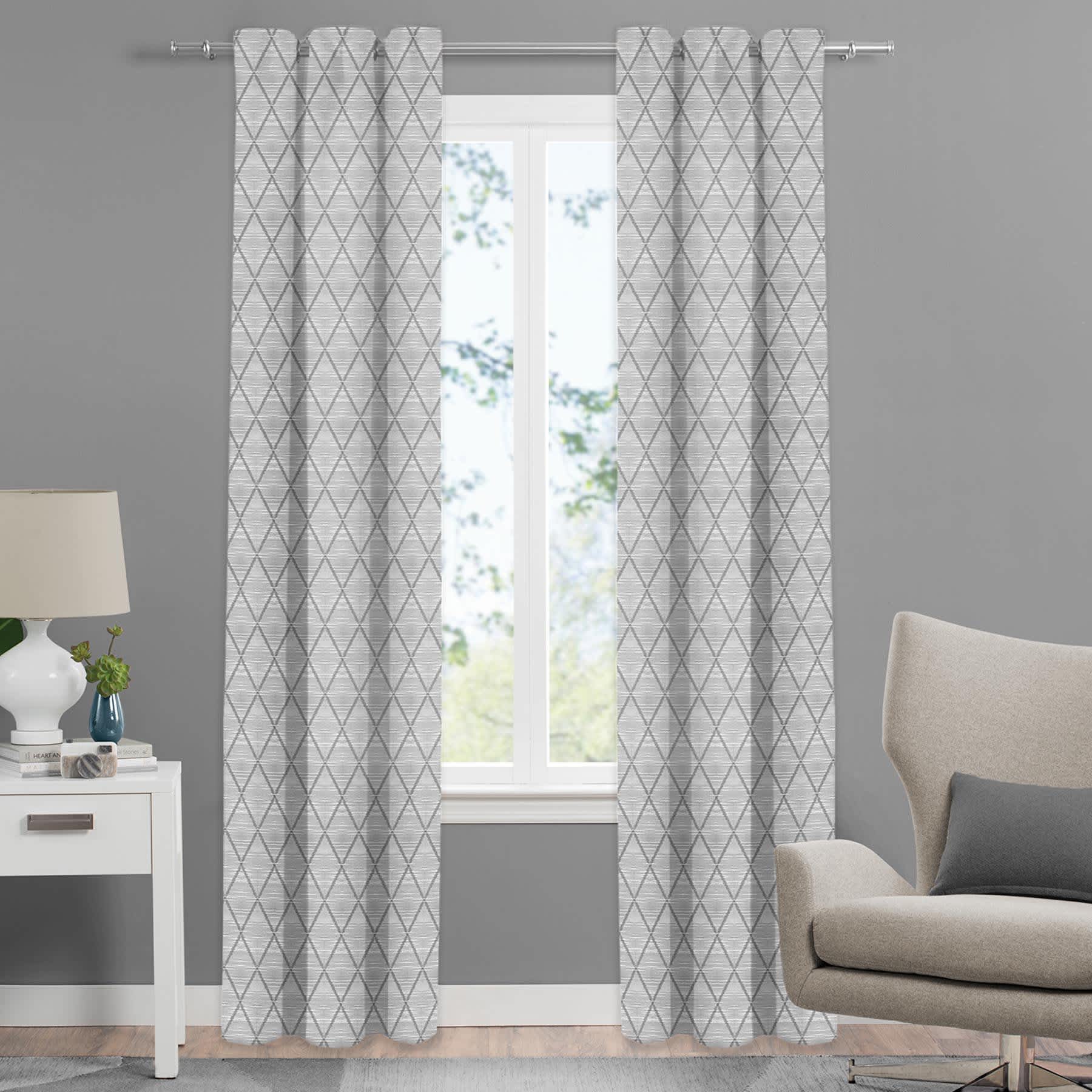 Grey Diamond Light Filtering Curtain Panel, 84"