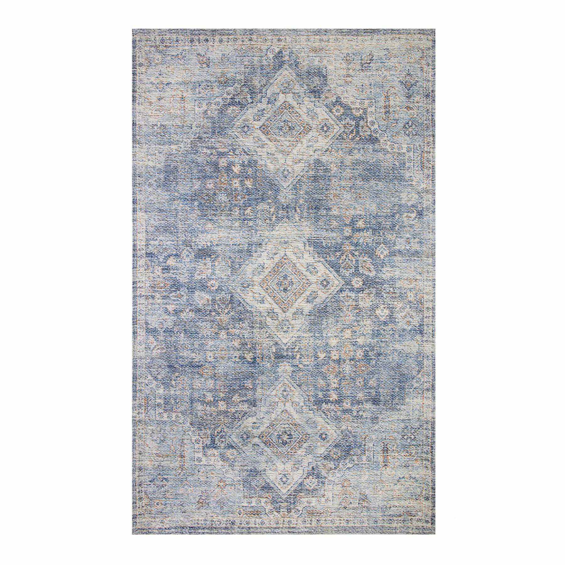 (B822) Whittington Blue Floral Medallion Accent Rug, 3x5