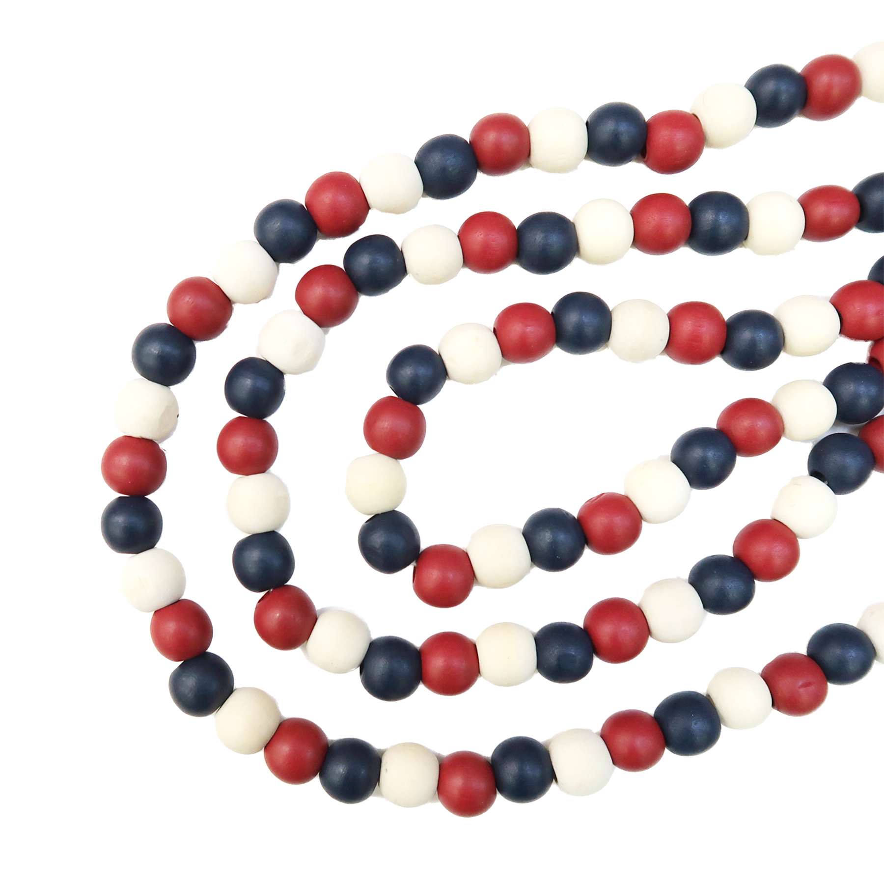 Homespun Patriotic Natural, Red & Blue Wooden Bead Garland, 6'