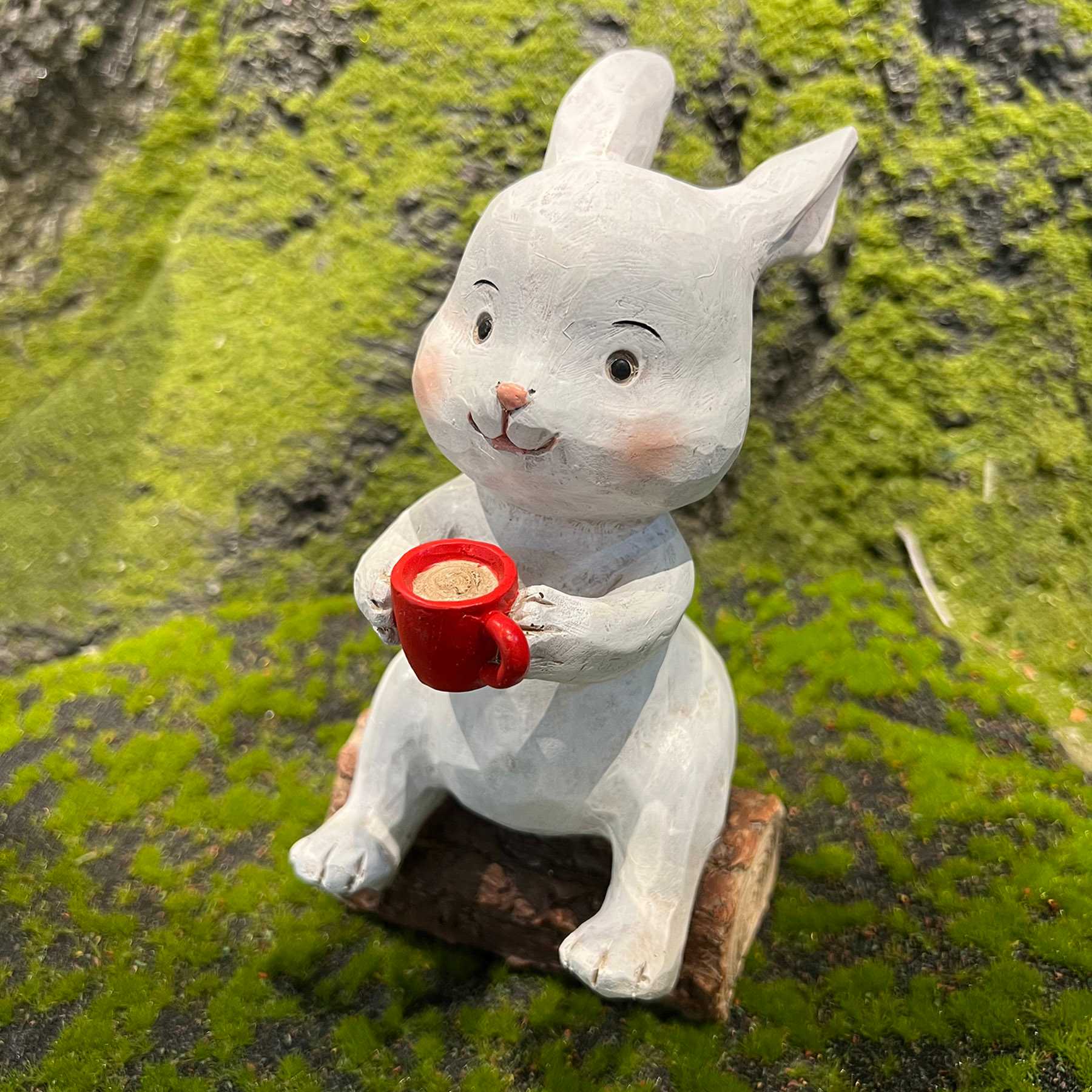 Campfire Bunny on Log Outdoor Garden Statue, 8"