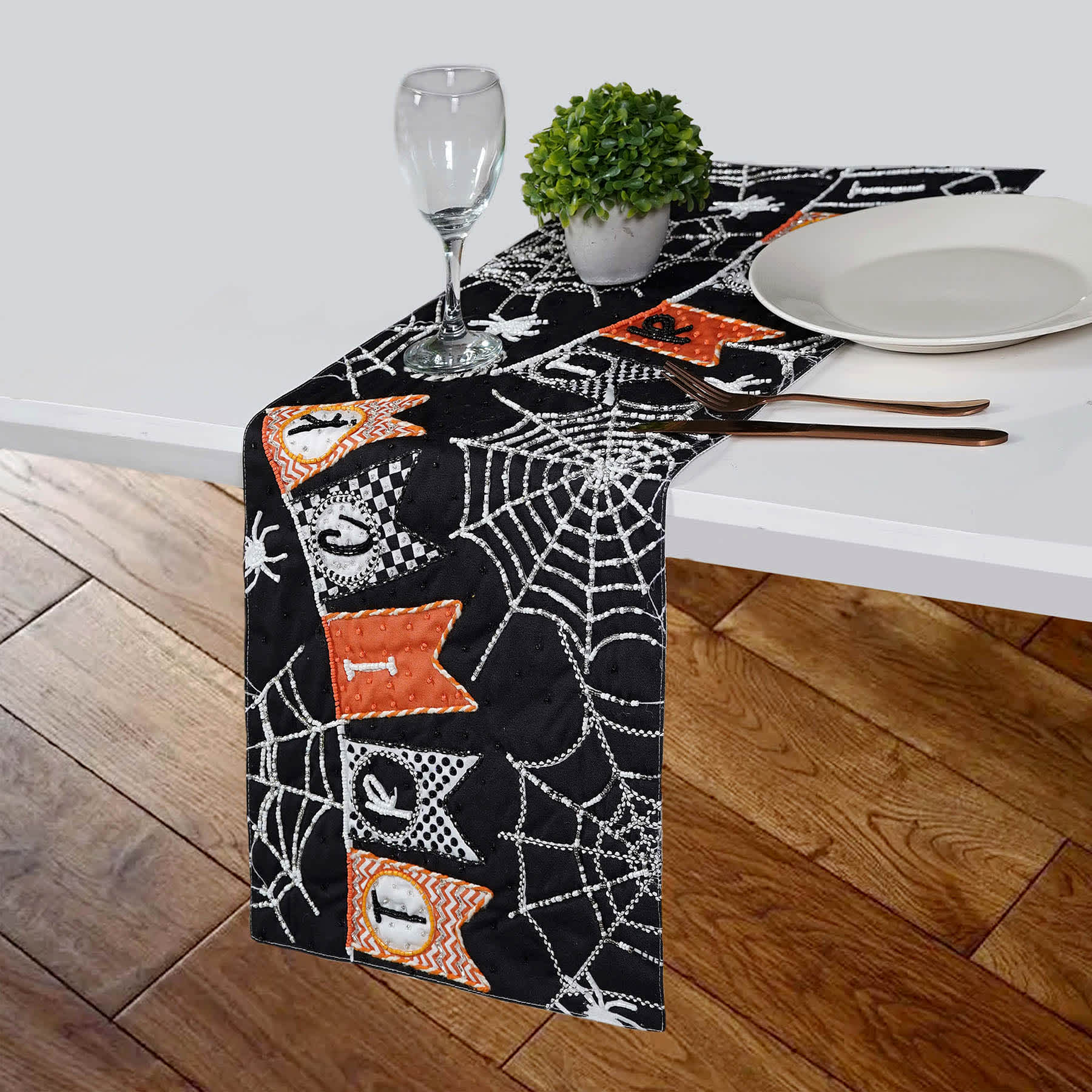Trick or Treat Semi-Beaded Table Runner, 13x36