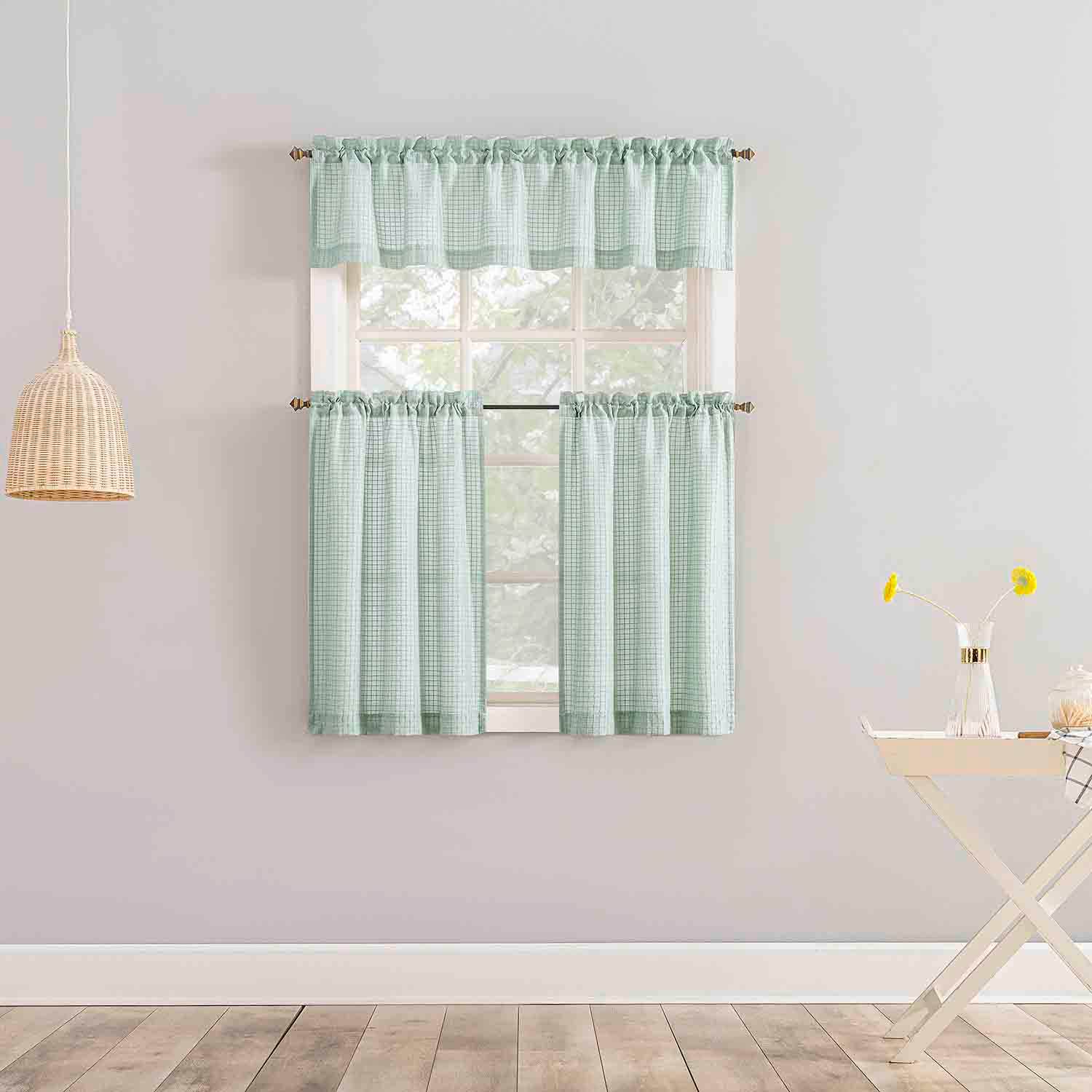Wilton Seafoam Small Tiered Curtain Panel, 54"
