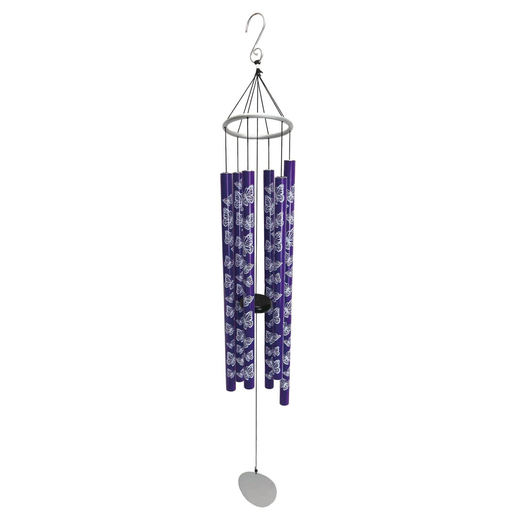 Patterned Purple Metal Butterfly Wind Chime, 41"