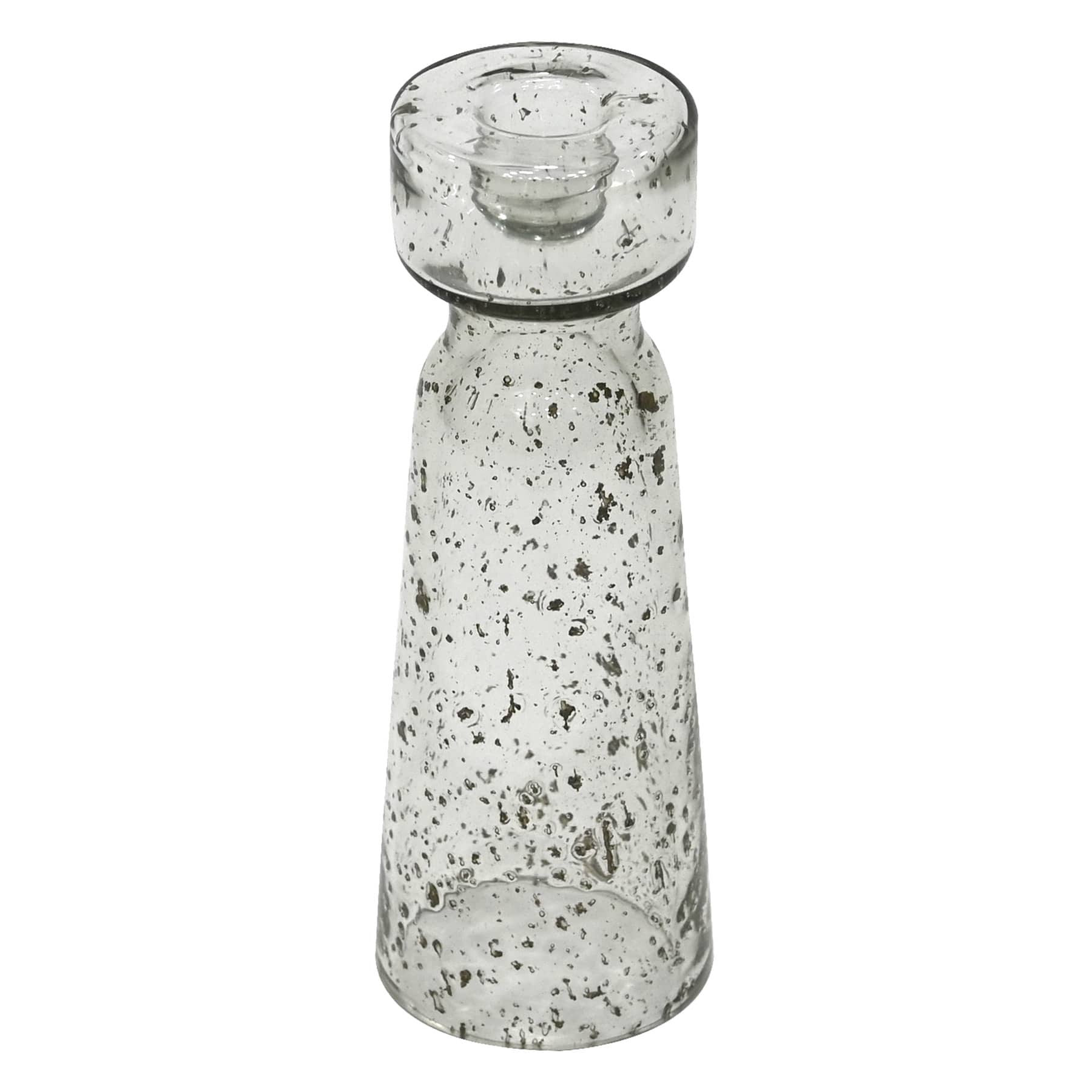 Clear Seeded Glass Taper Candle Holder, 7.5"