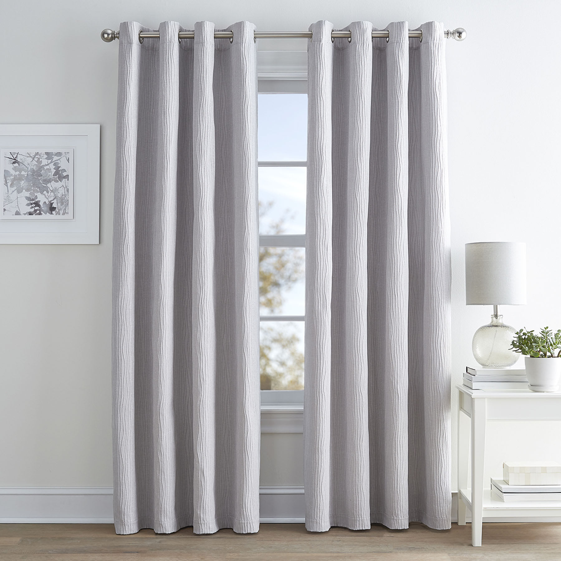 Light Grey Textured Blackout Grommet Curtain Panel, 84"