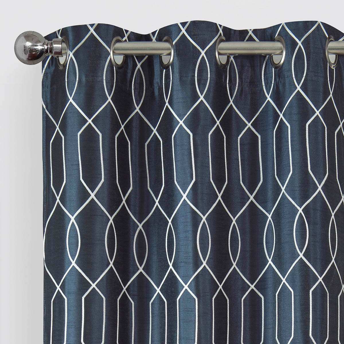 Navy Faux Silk Embroidered Blackout Grommet Curtain Panel, 84"