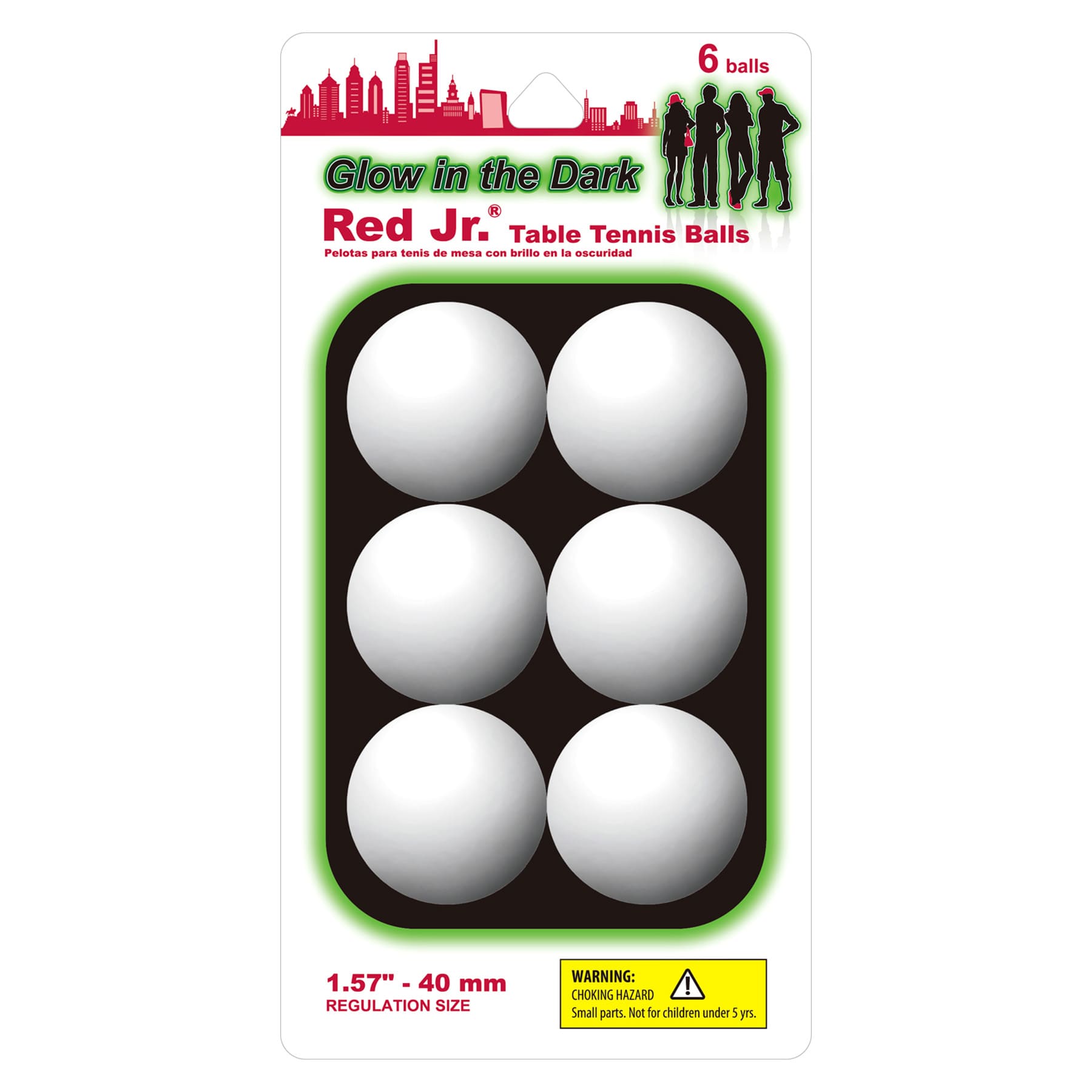 6-Pack Red Jr. Glow in the Dark Table Tennis Balls