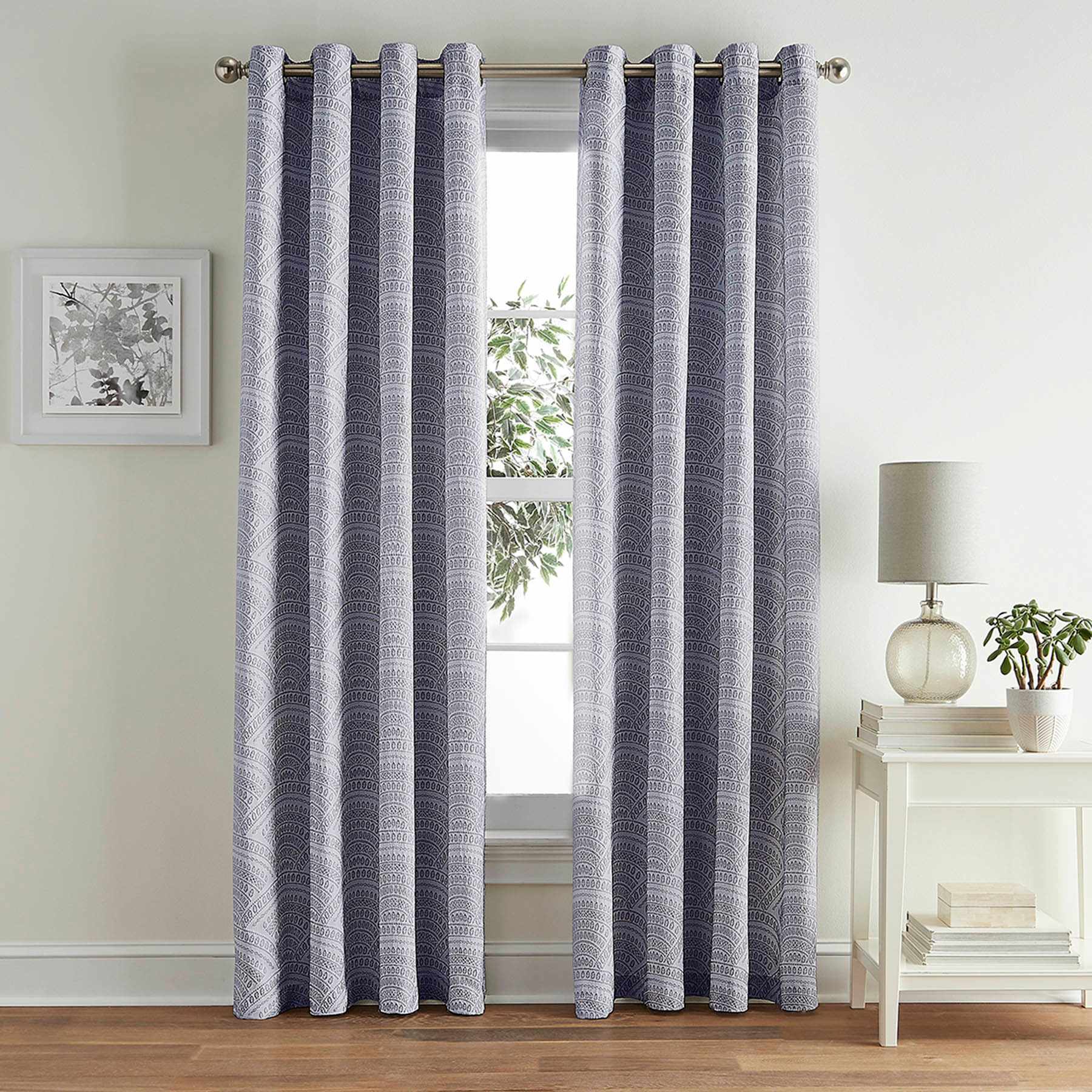Blue Geo Jacquard Light Filtering Curtain Panel, 84"