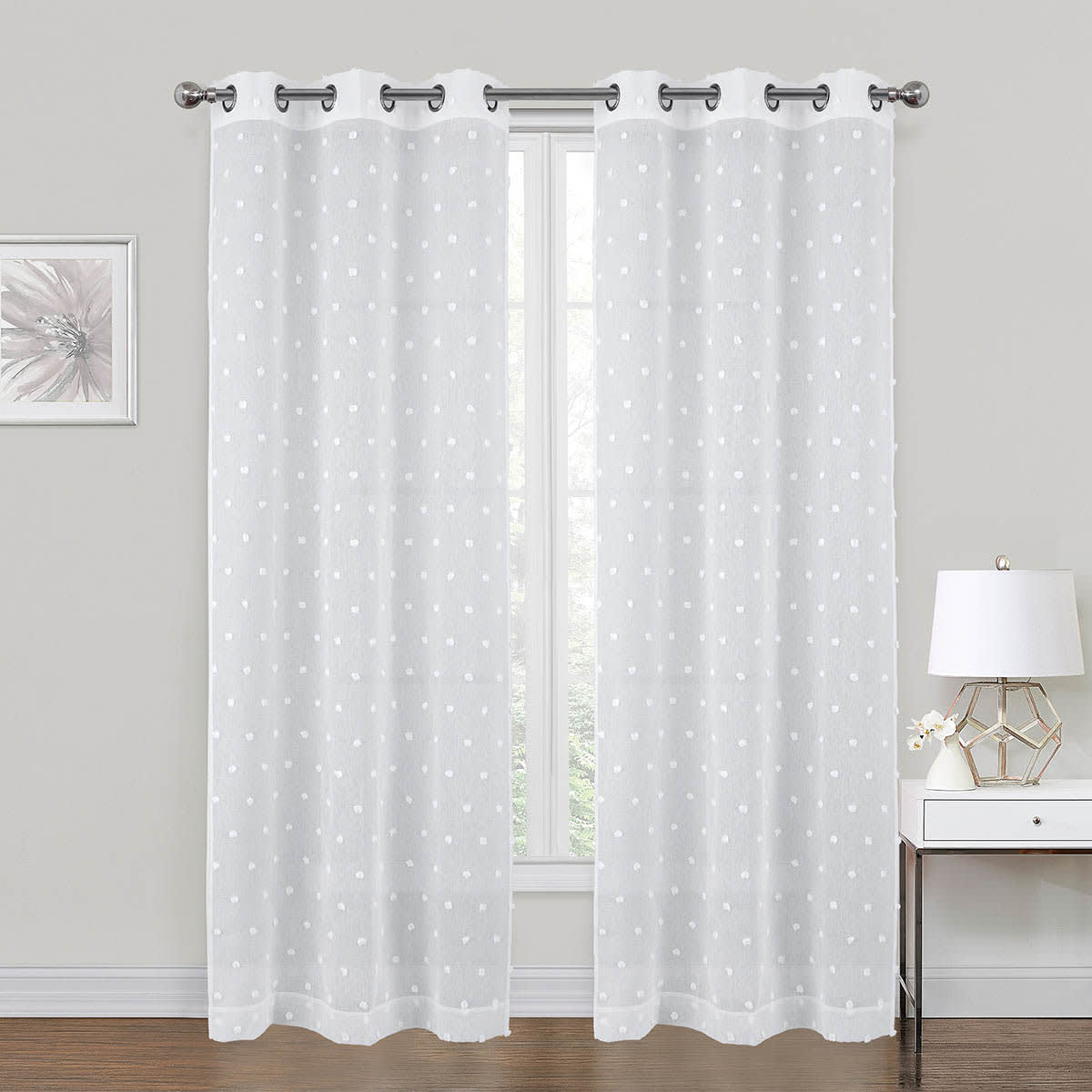 White Angel Clipped Sheer Grommet Single Curtain Panel, 84"