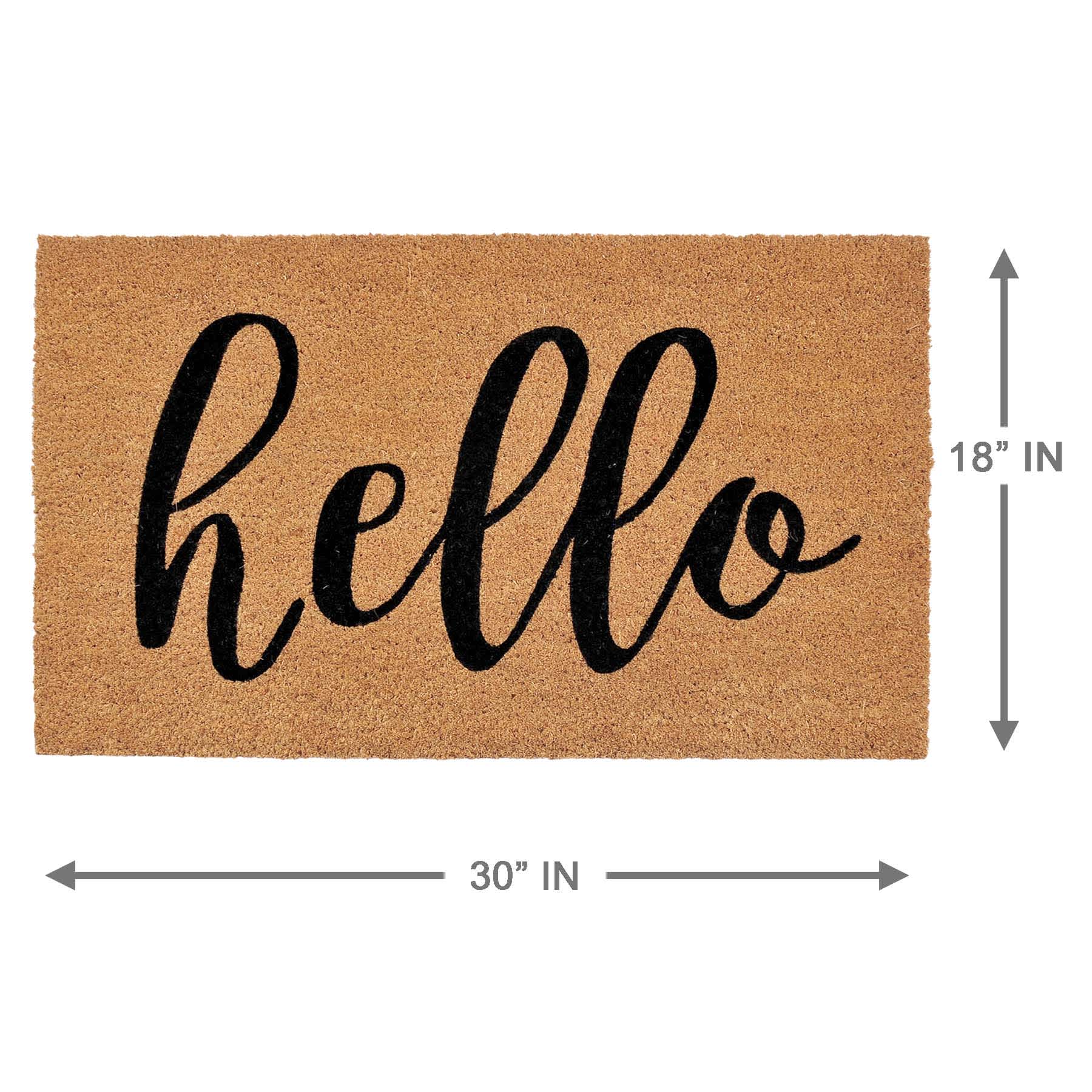Hello Script Black Natural Coir Mat, 18x30