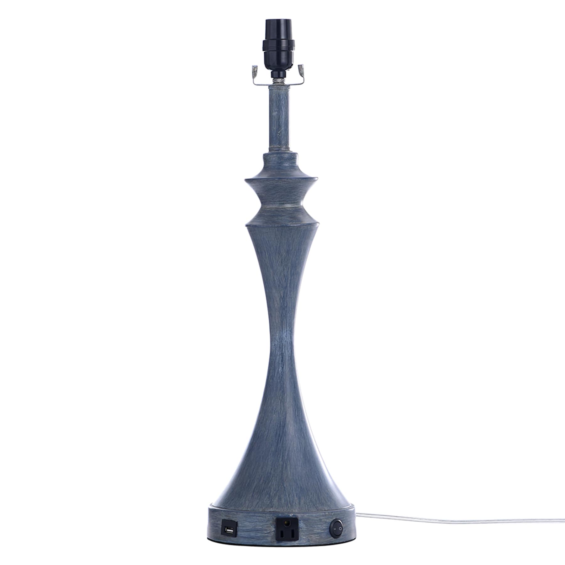 Blue Hourglass Metal Large Large Table Lamp Base with USB, 24"