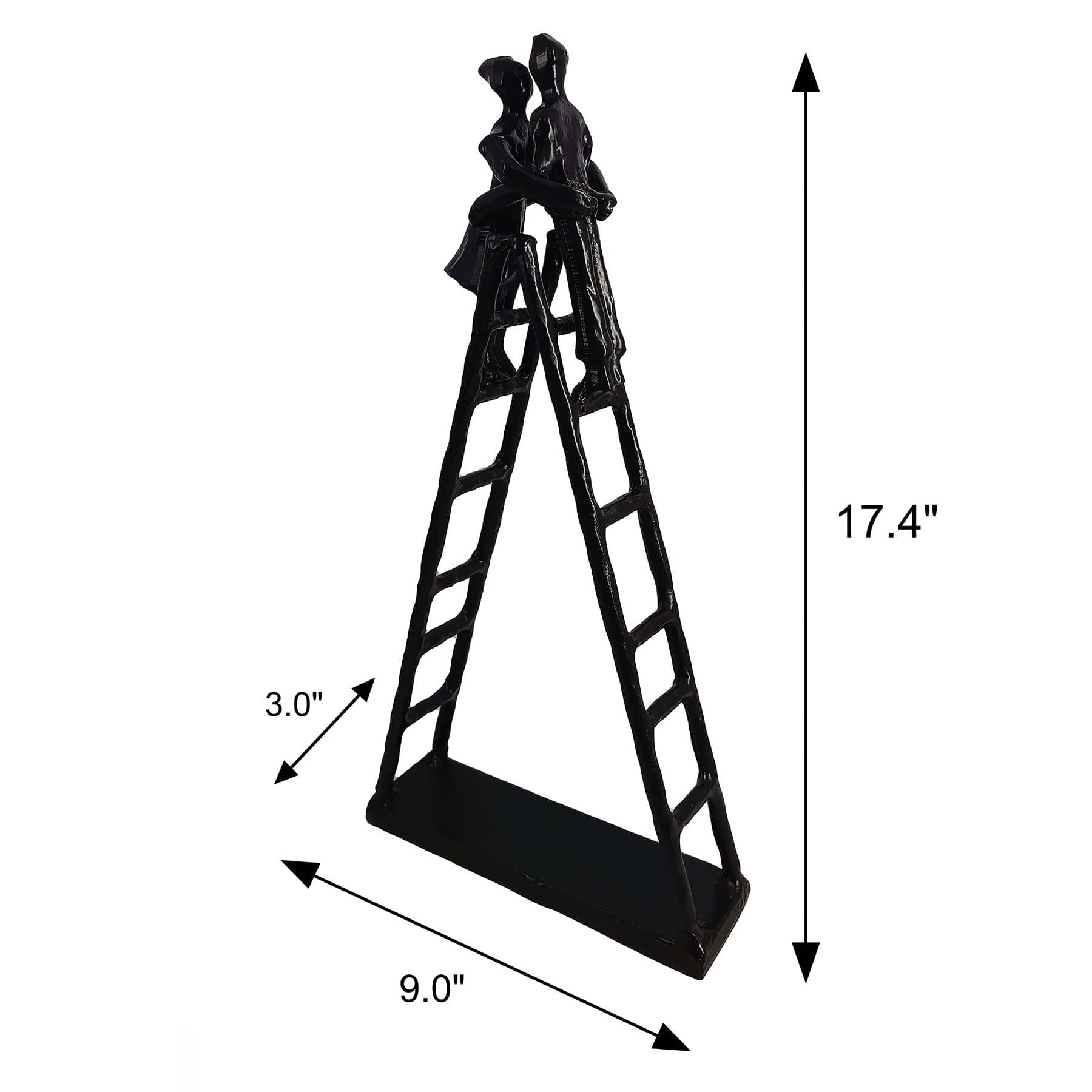 Black Aluminum Couple On Ladder Figurine, 17.4"