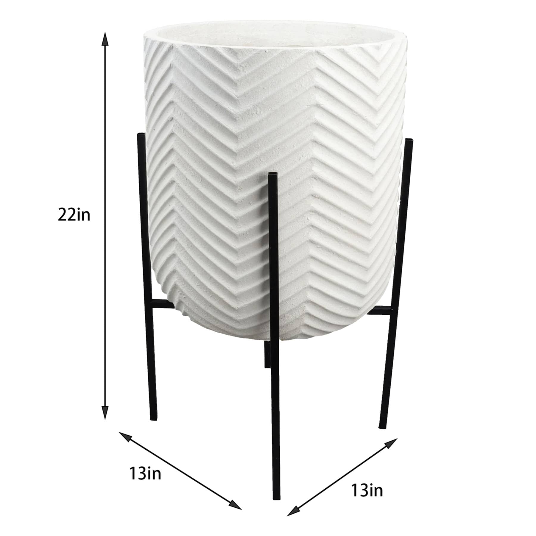 White Planter with Metal Stand, Medium