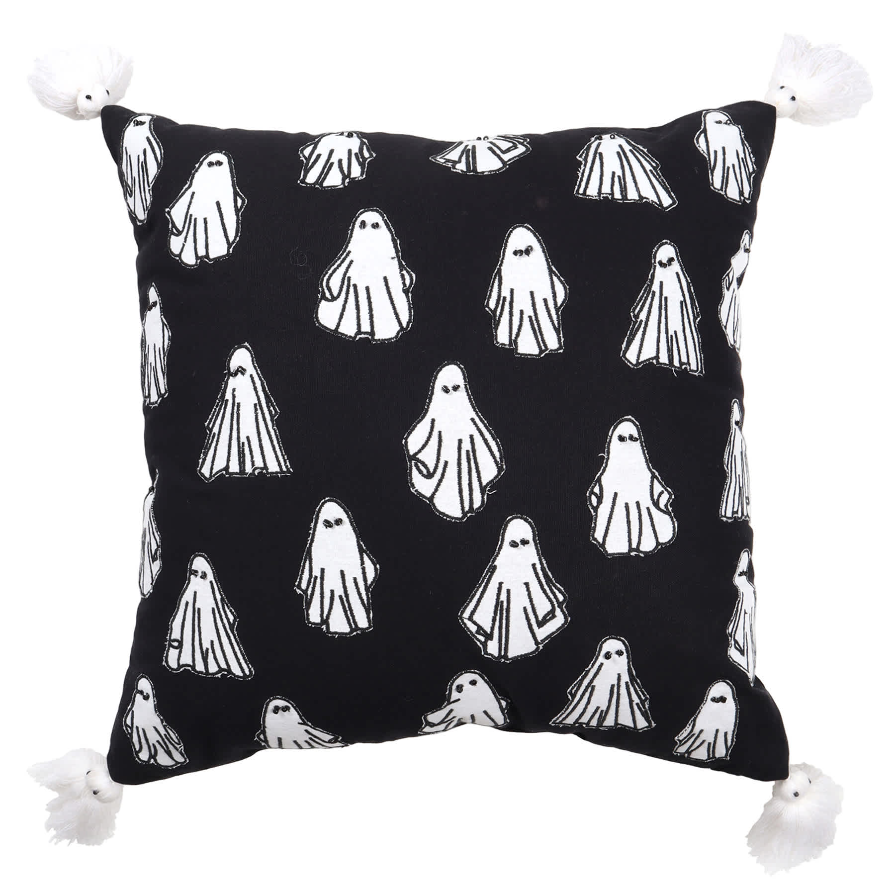 Ghost Embroidered Cotton Throw Pillow, 18"