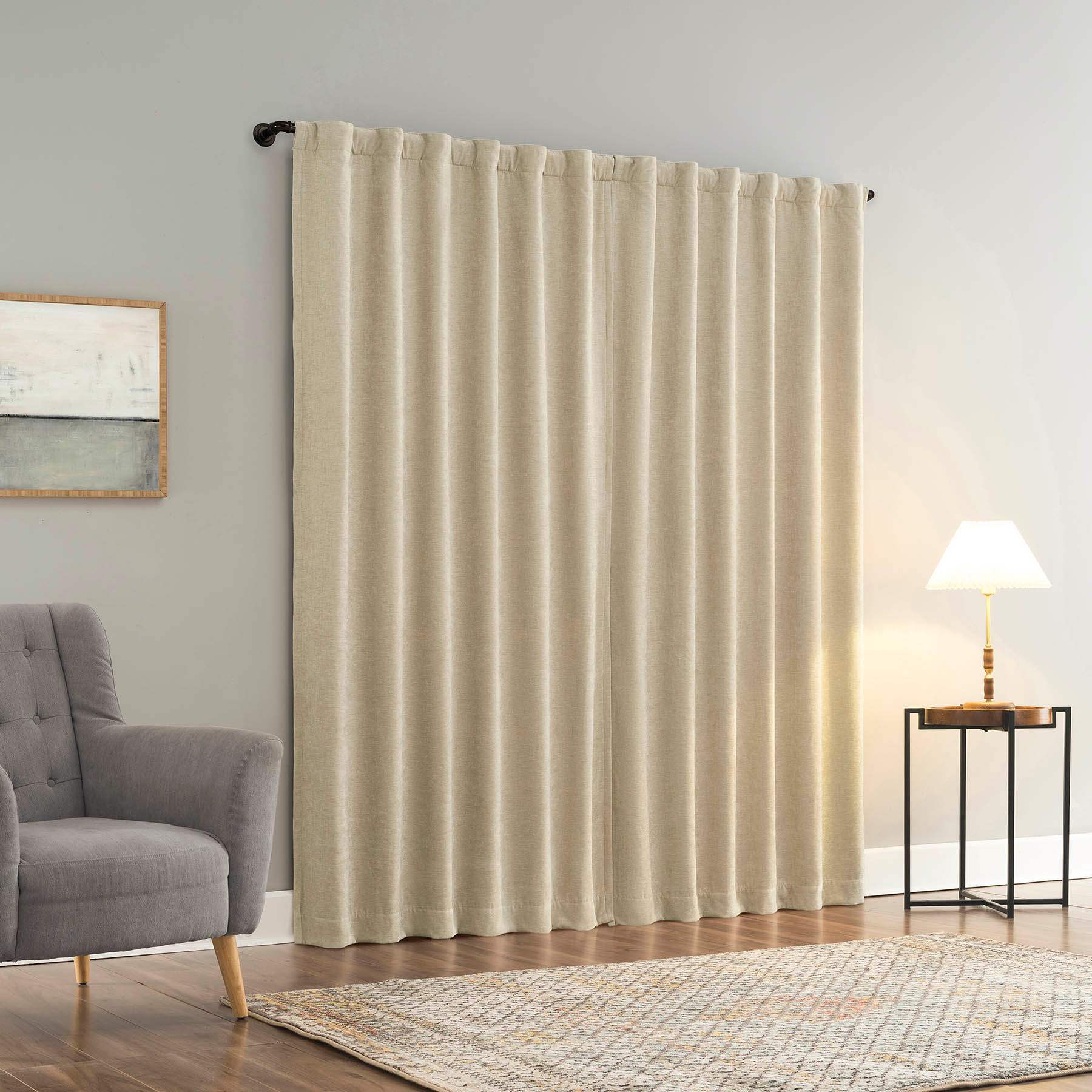 Taupe Velvet Double Magnet Blackout Window Curtain Panel, 96"
