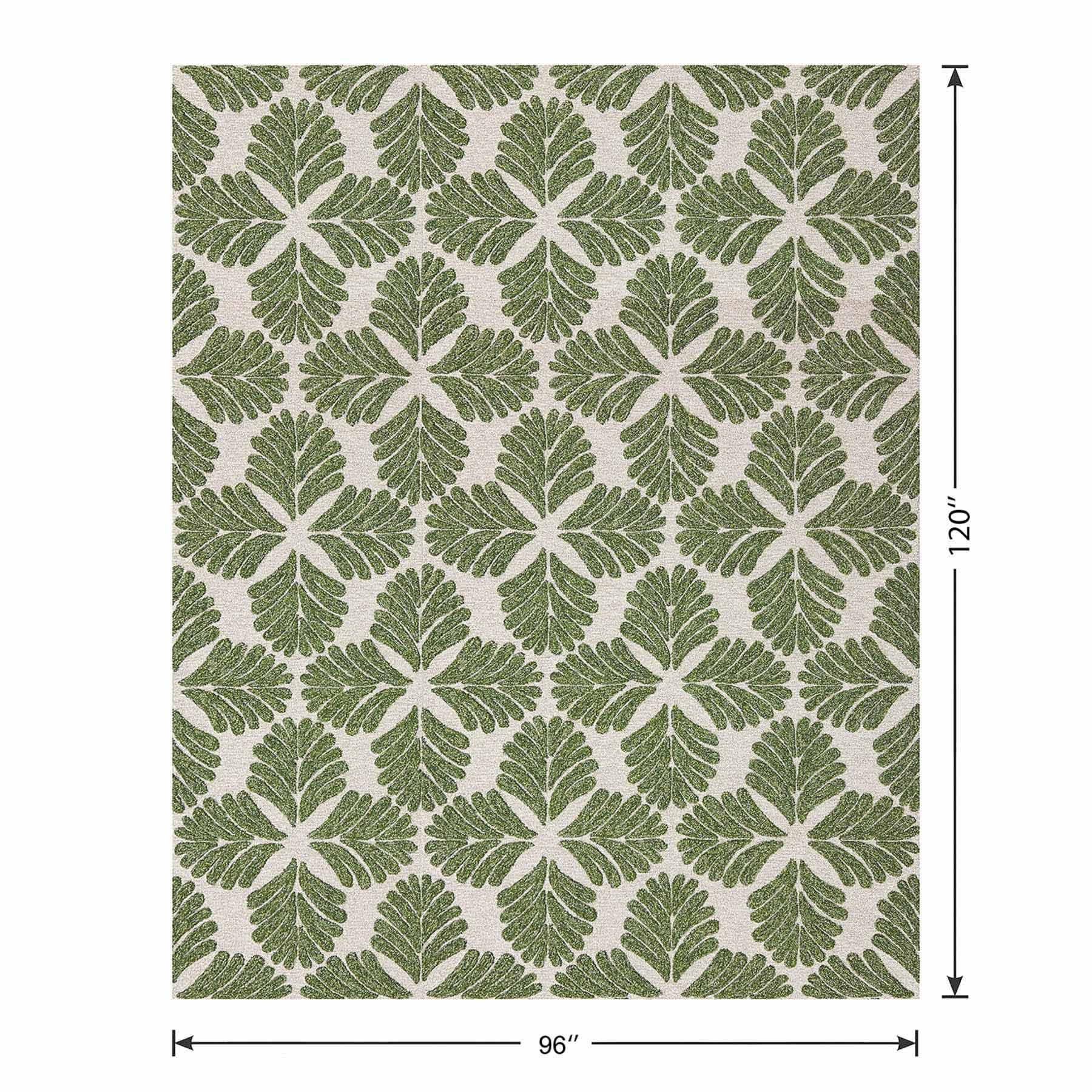(A535) Found & Fable Green Botanical Hook Area Rug, 8x10