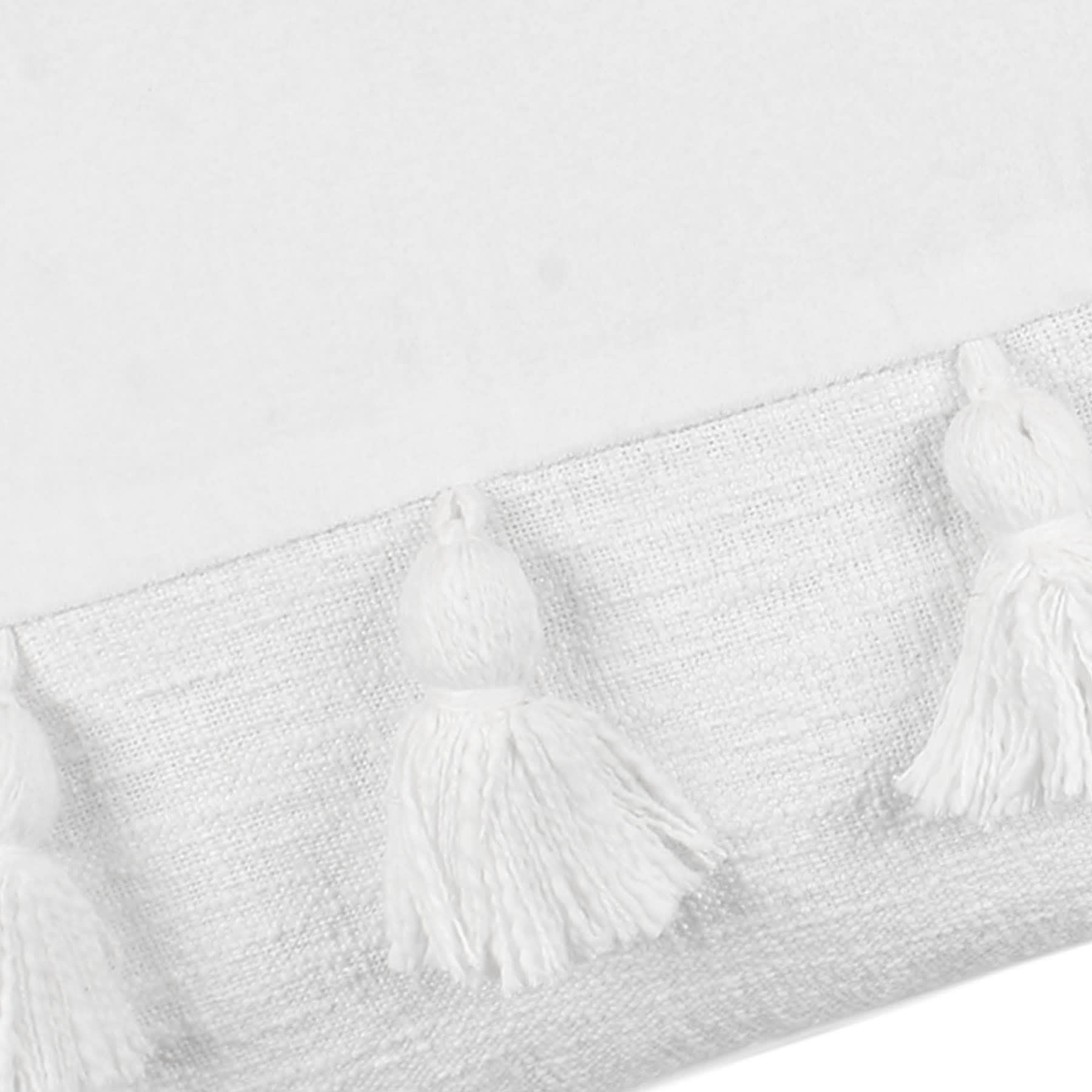 Found & Fable White Velvet Woven Pillow with Tassels, 14x24