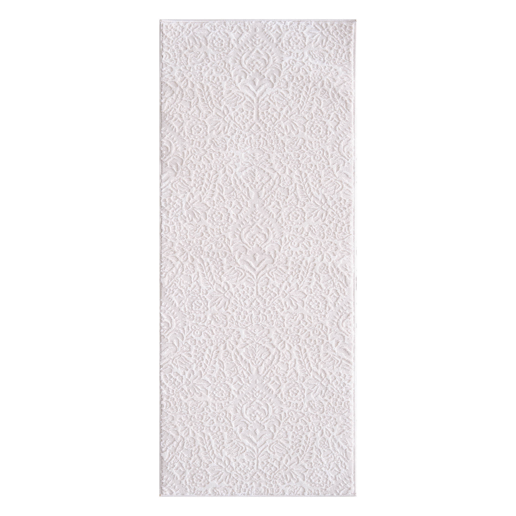 Traditional Ivory Baroque High-Low Washable Runner, 2x5