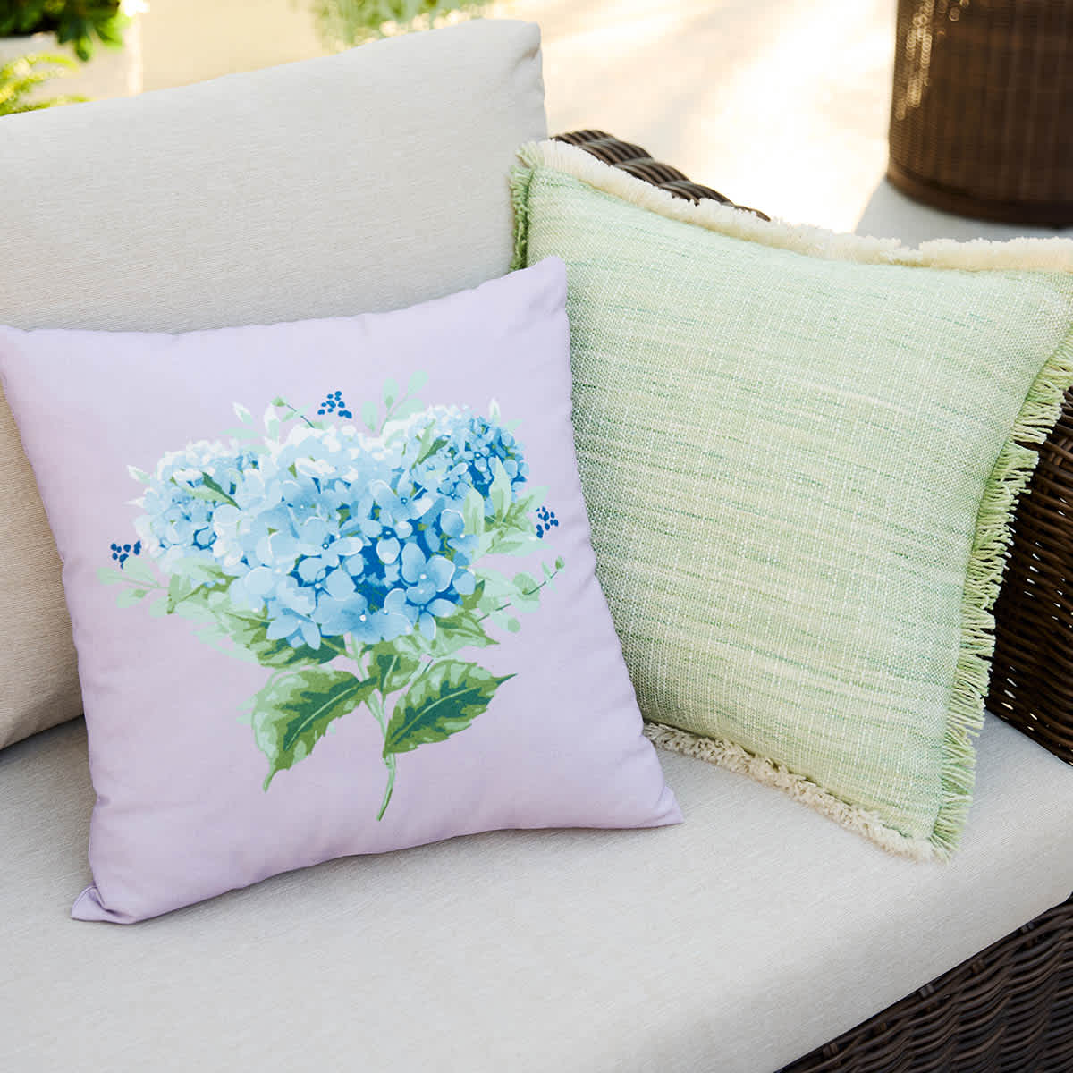 Providence Light Green Solid Woven with Fringe Outdoor Throw Pillow, 18"