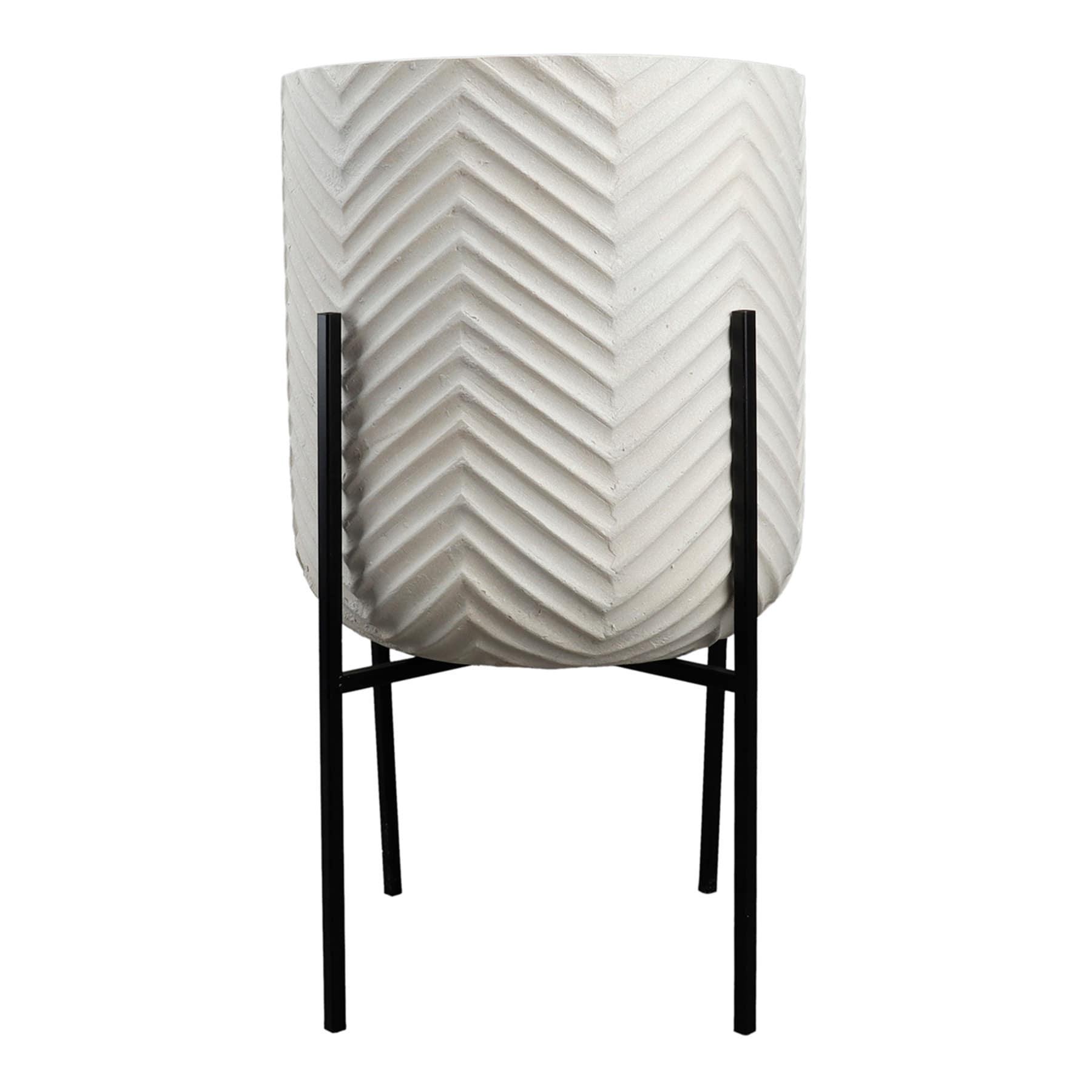 White Planter with Metal Stand, Large