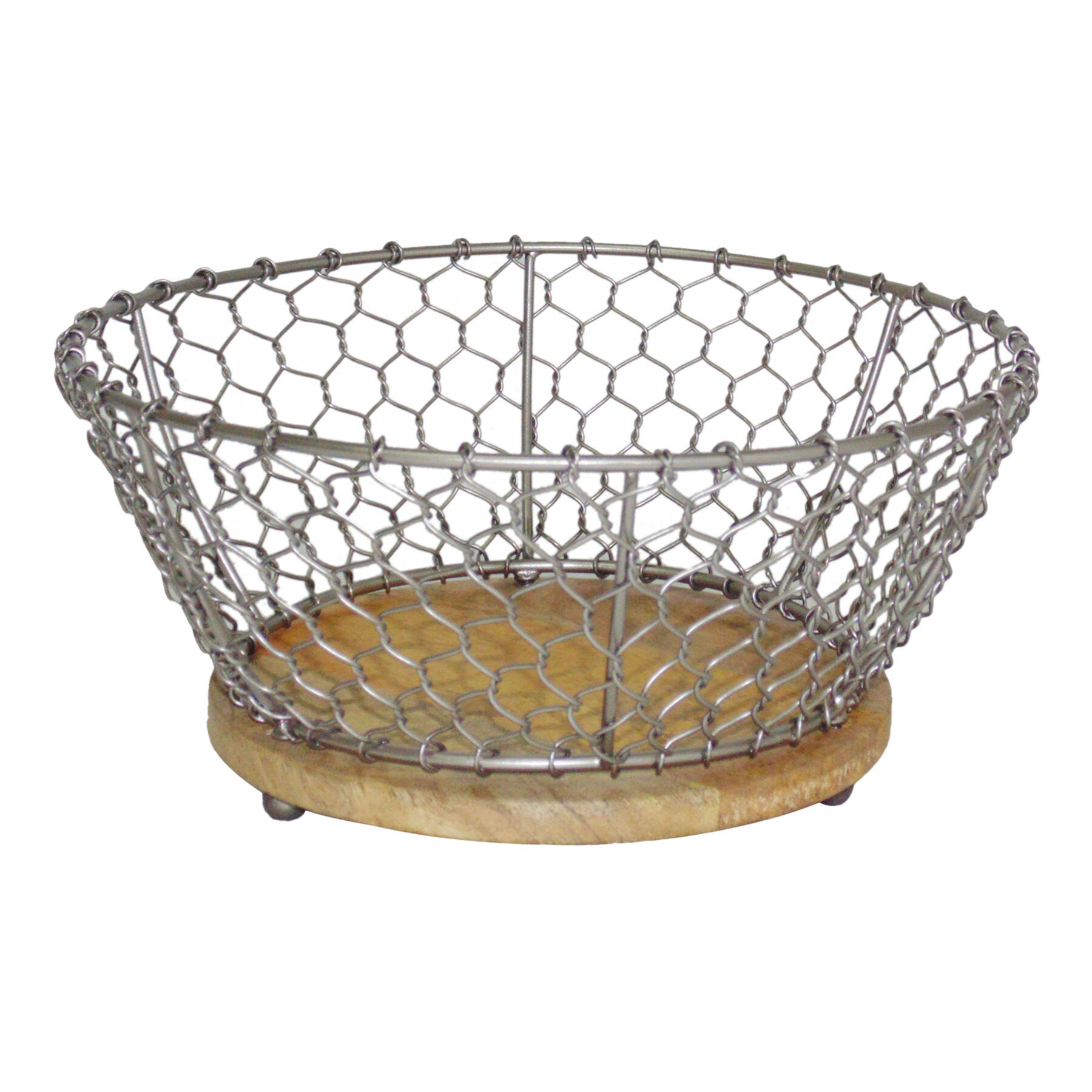 Iron Chicken Wire Basket with Mango Wood Base, Small